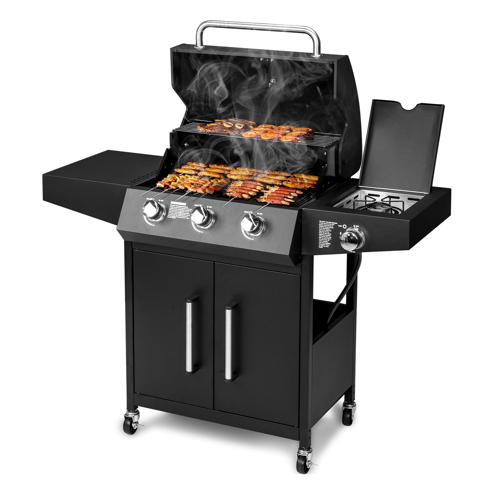 Ktaxon 3 Burner Propane Grill Gas Stove 46000 BTU with Side Stove,Wheels