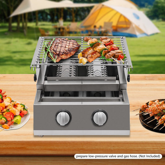 2 Burner Tabletop Propane Gas Grill Stainless Steel Outdoor BBQ Camping Griddle