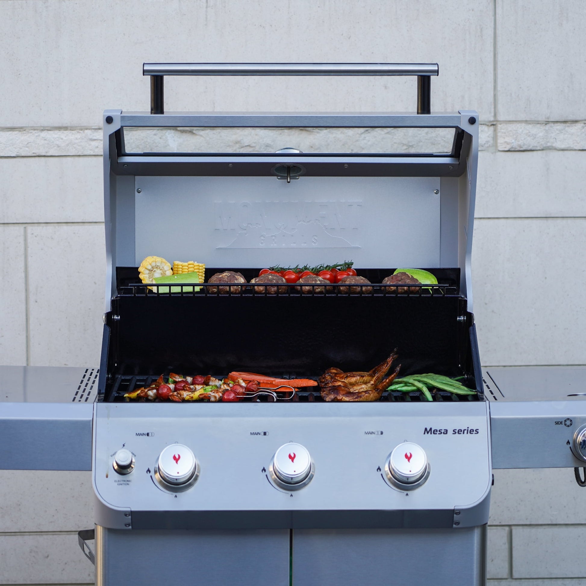 Monument Grill Mesa 3-Burner Propane Gas Grill in Stainless Steel with Clear View Lid and LED Controls