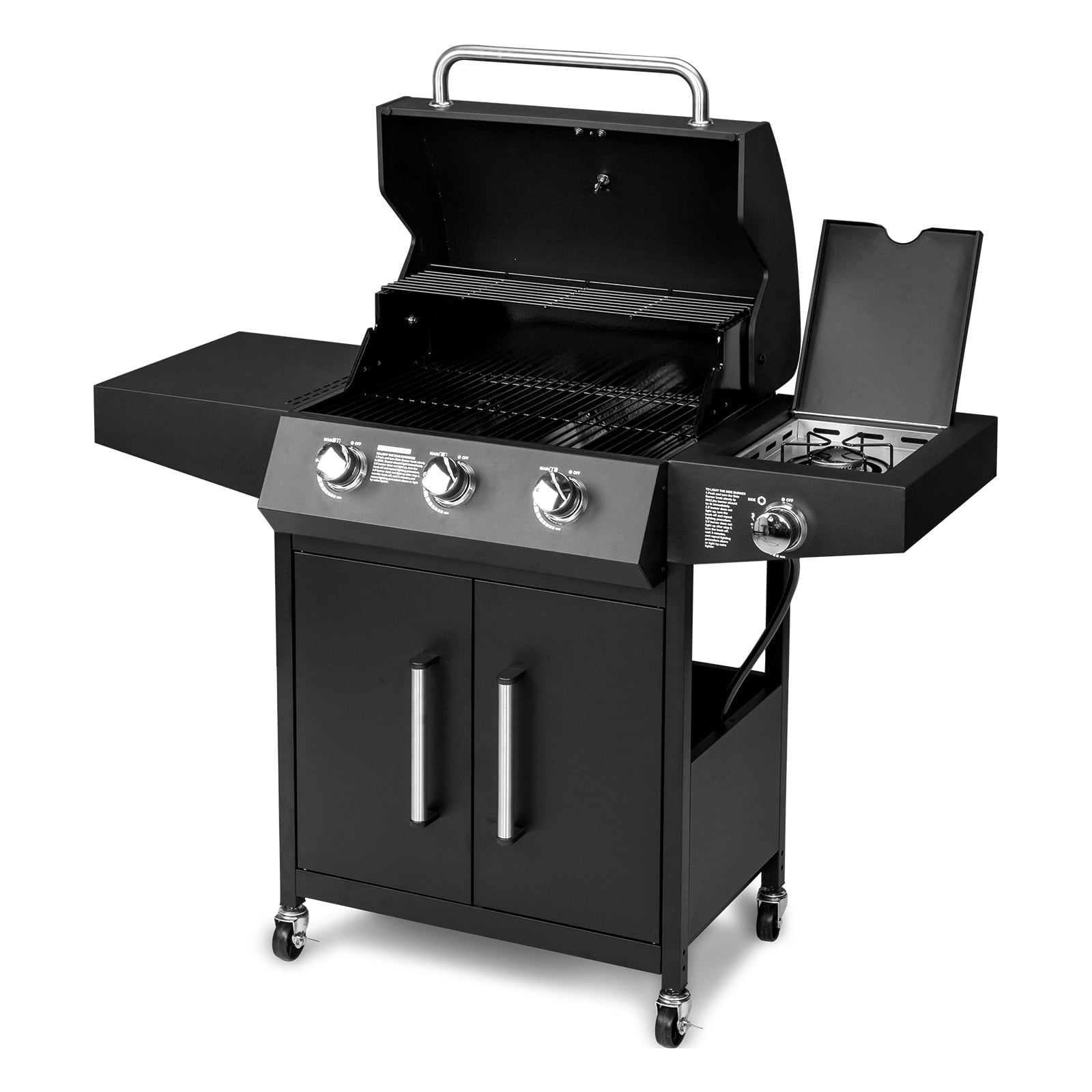 UBesGoo 3 Burner Propane Gas Grill with Side Burner 46000BTU for Camping Cooking BBQ