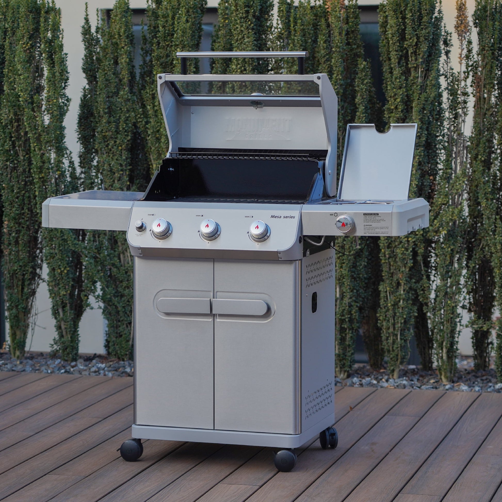 Monument Grill Mesa 3-Burner Propane Gas Grill in Stainless Steel with Clear View Lid and LED Controls