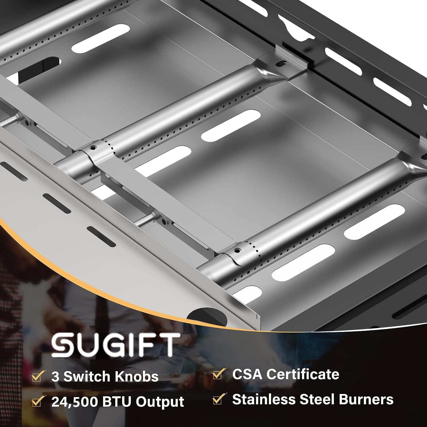 SUGIFT 3-Burner Propane Gas Griddle Outdoor Flat Top Gas Grill Can Be Detached Table Top Griddle, for BBQ, Camping