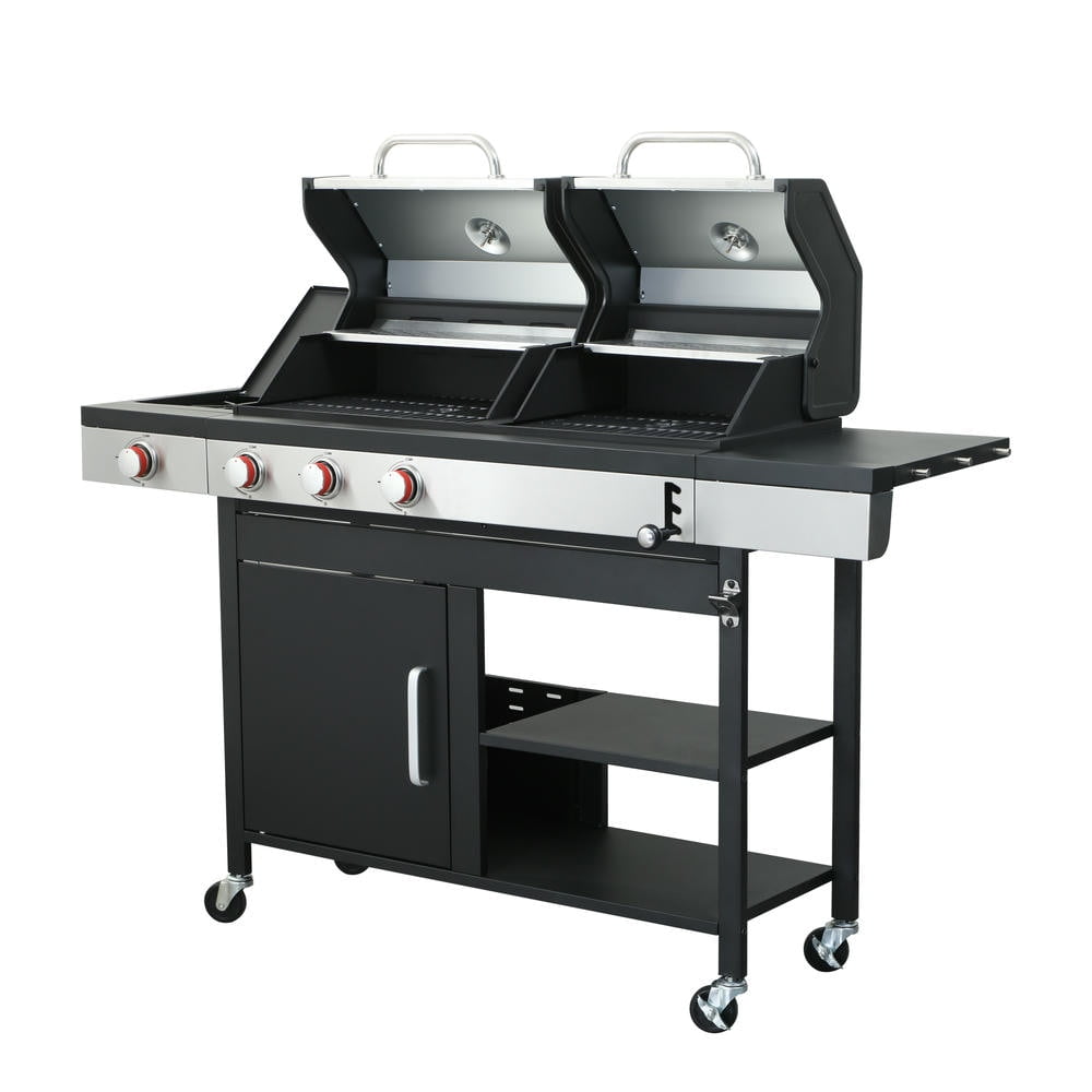 Barara King BBQ Grill, Outdoor Camping Grill,3-Burner Propane Gas BBQ Grill with Side Burner, 37230BTU Output With Enameled Cast Iron Cooking Grids