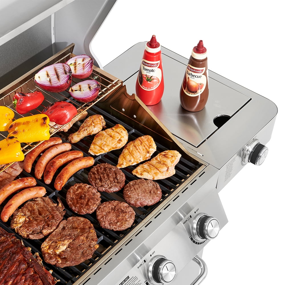 Monument Grills 4-Burner Propane Gas Grill in Stainless with LED Controls, Side and Side Sear Burners