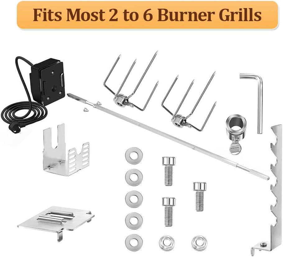 YUEWO Universal Heavy Duty BBQ Rotisserie Kit for Grills,4W 110V Rotisserie Grills Kit Electric Motor for Gas Grills Home Outdoors