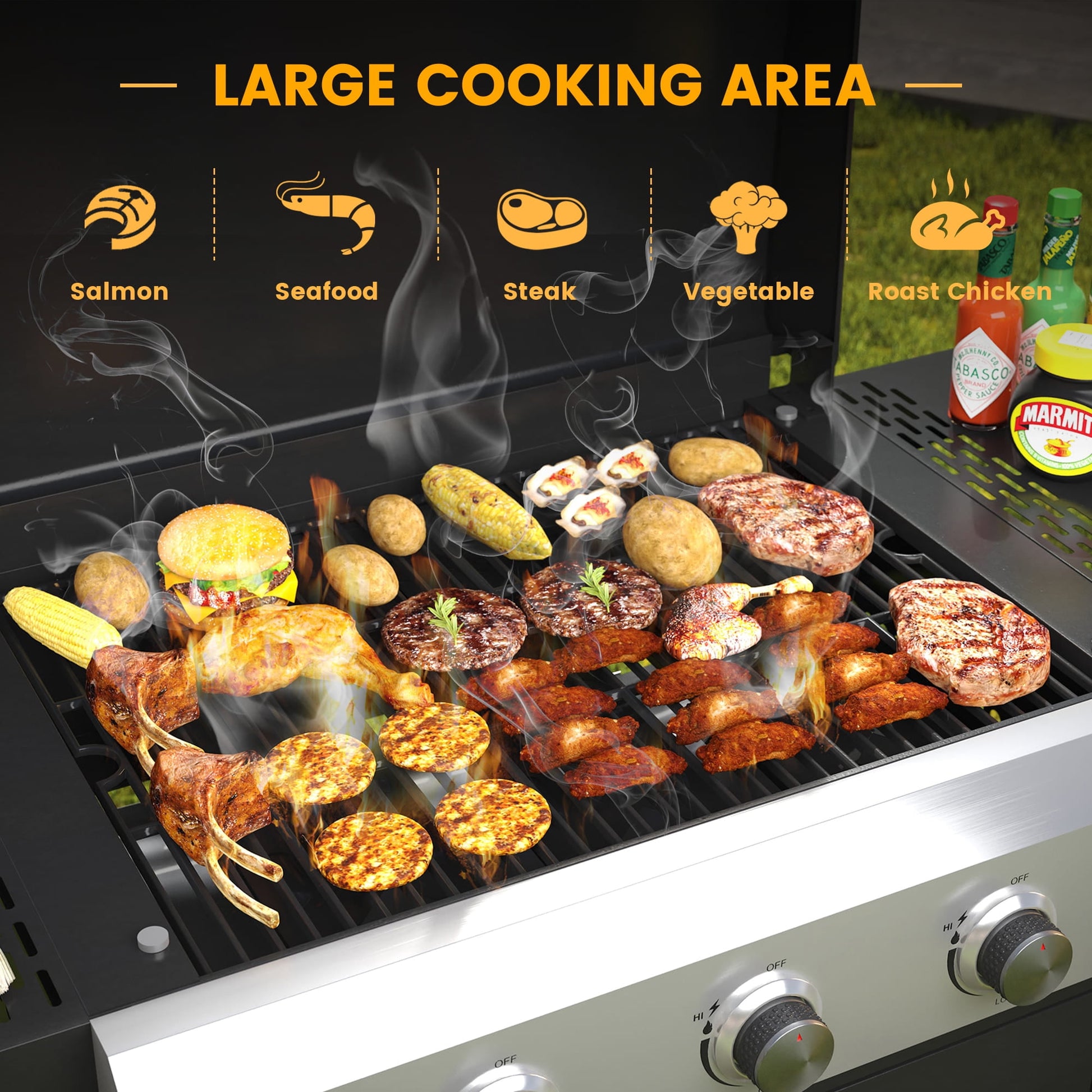 Vicllax 2 in 1 Propane Gas Grill and Griddle Combo 3-Burner with Folding Side Table Stainless Steel