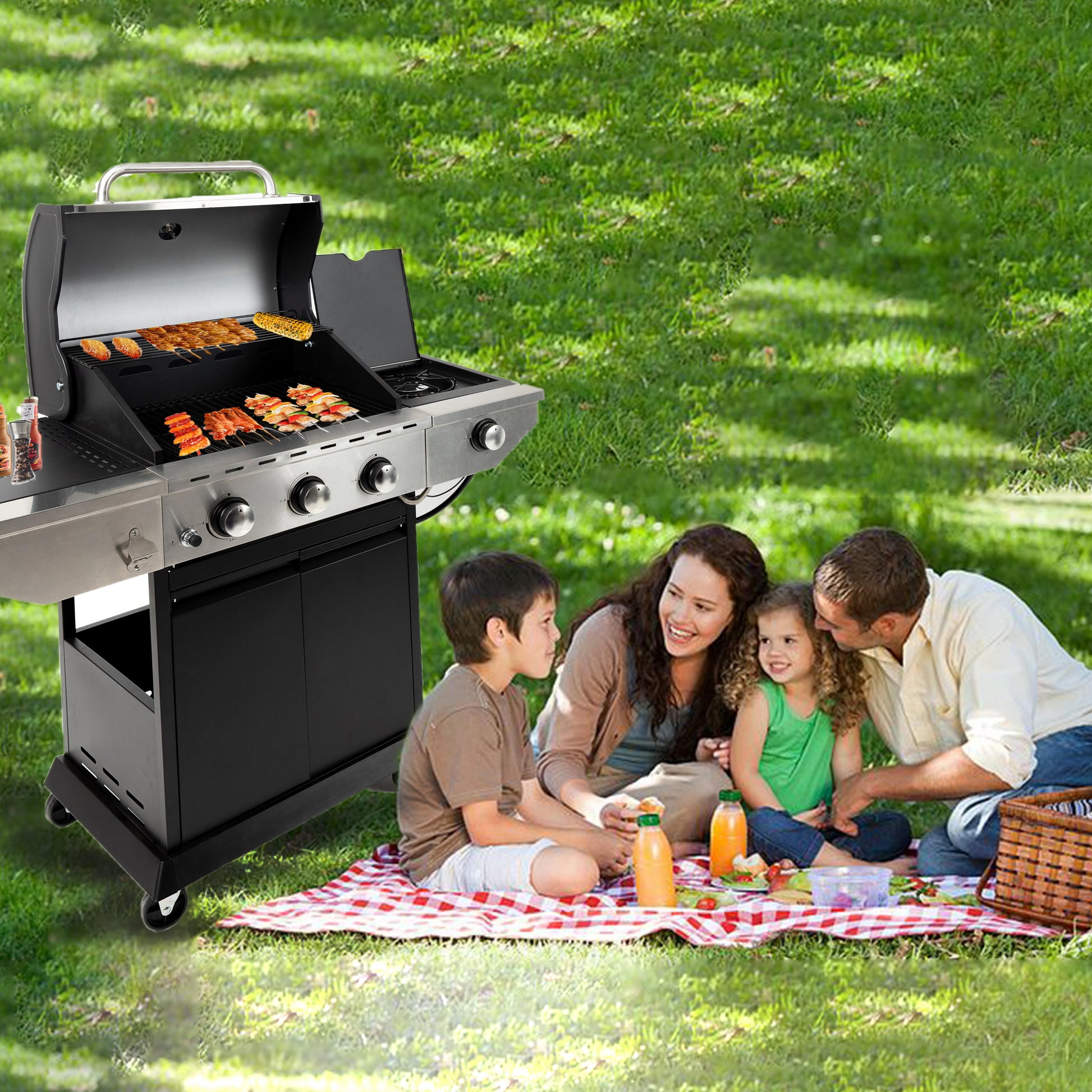 UBesGoo Portable Propane Gas Grill 3 Burner Barbecue Grill Stainless Steel Gas Grill for Outdoor Camping