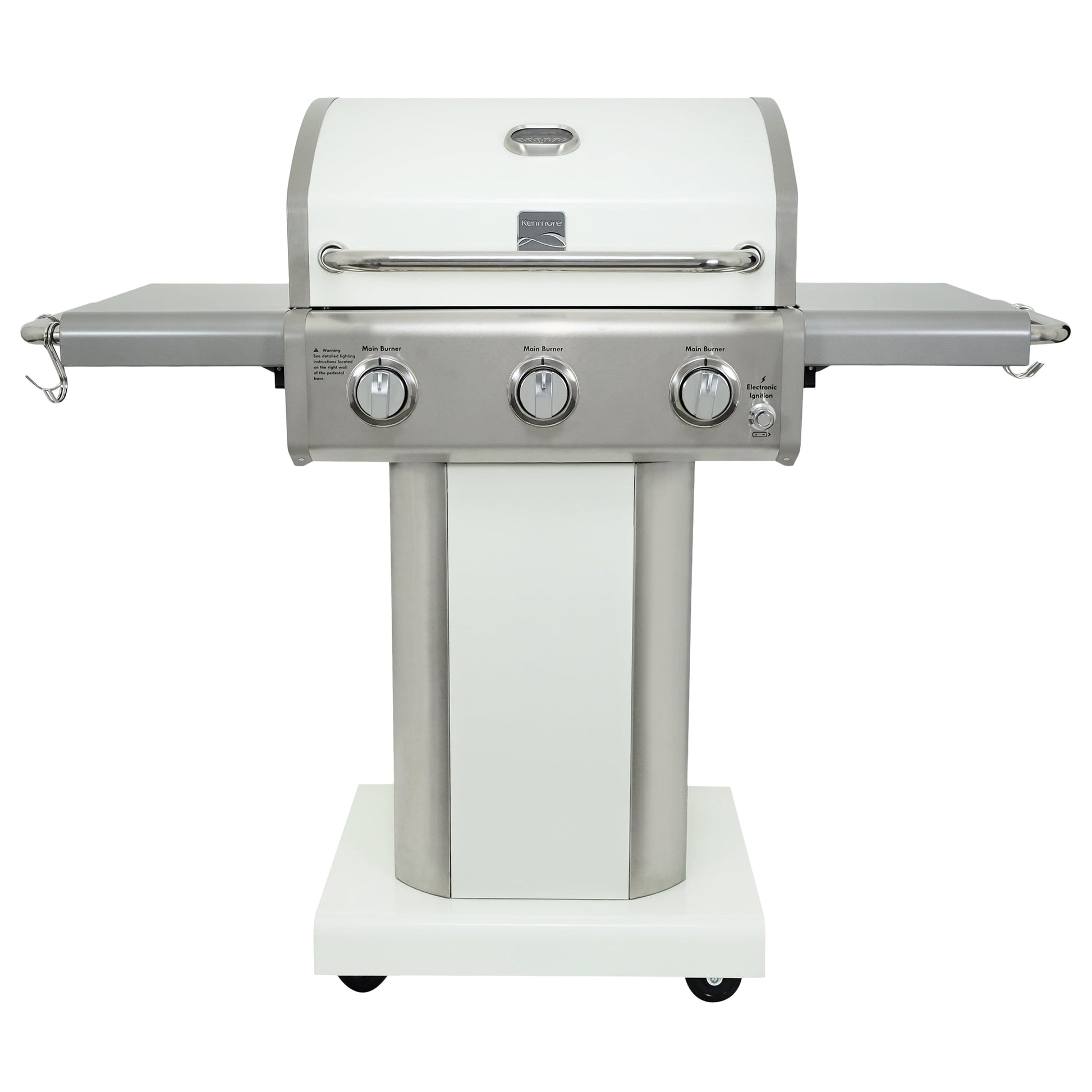 Kenmore 3-Burner Gas Grill, Outdoor BBQ Grill, Propane Grill with Foldable Side Tables, Pearl White