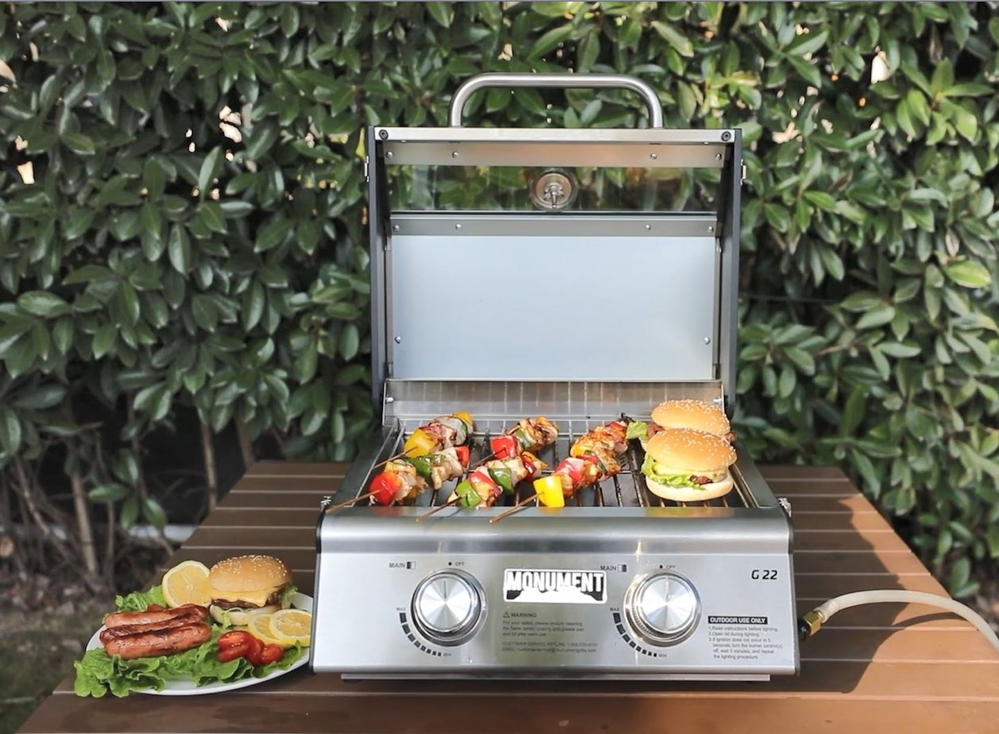 Monument Grills Portable 2-Burner Tabletop Propane Gas Grill in Stainless Steel with Locking Clearview Lid