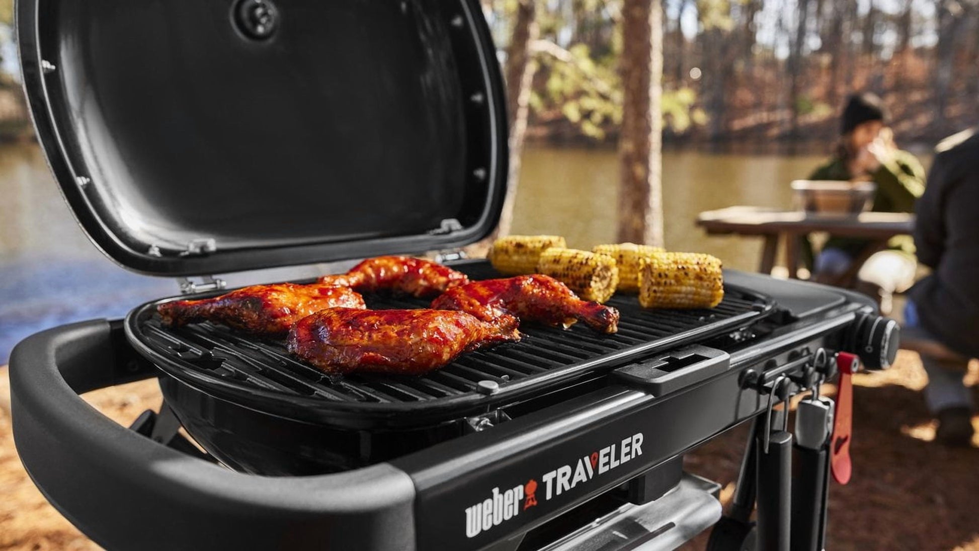 Weber Traveler 1 Burner Portable Liquid Propane Compact Gas Grill, Black