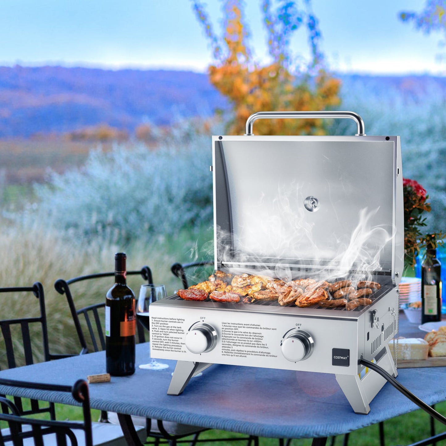 Costway 20,000 BTU Stainless Steel Propane Grill for Outdoor Camping Picnics Tailgating Sliver