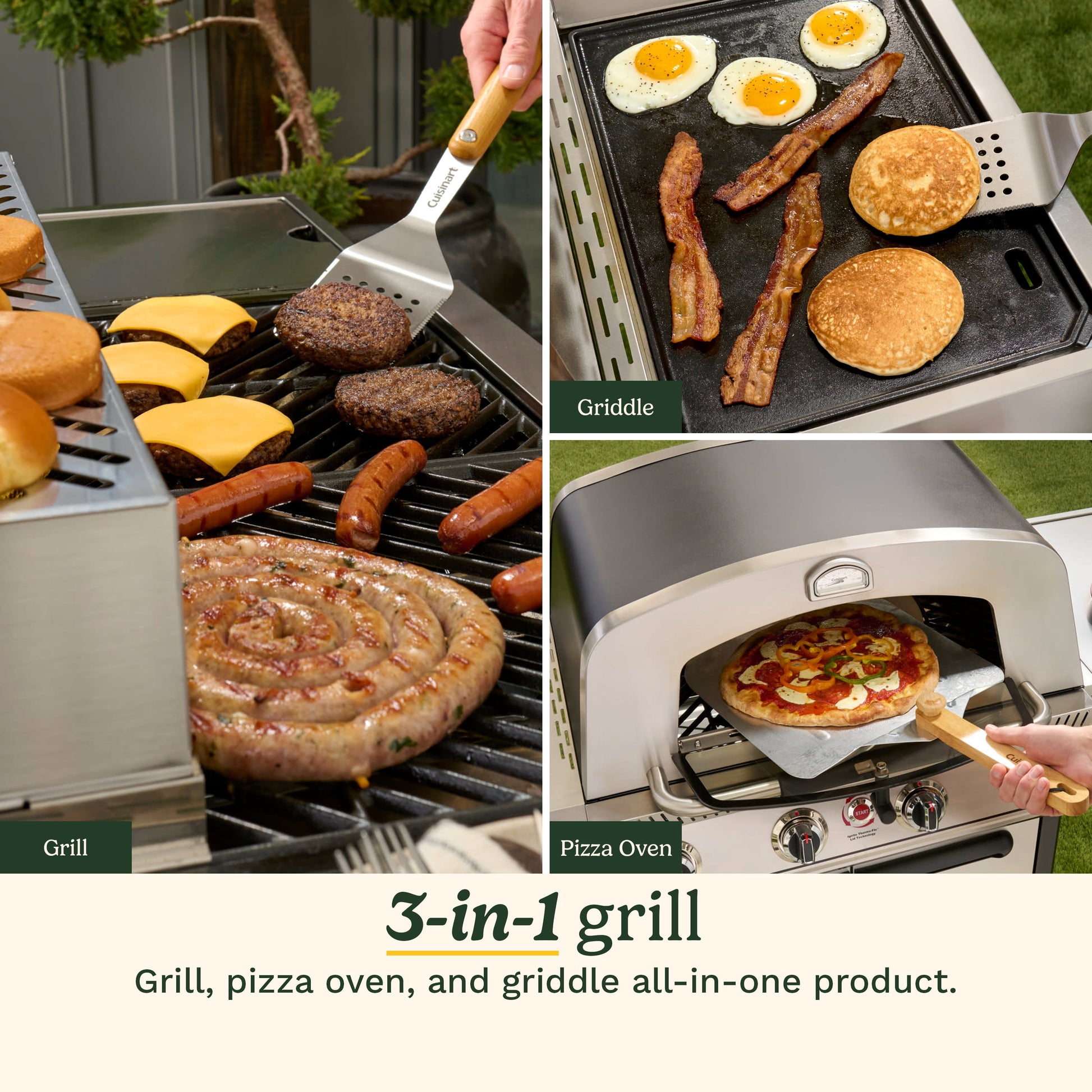 Cuisinart Propel+ 4-Burner 3-in-1 Gas Grill, Stainless Steel Versatile Grill, Griddle & Pizza Oven with Pizza Stone