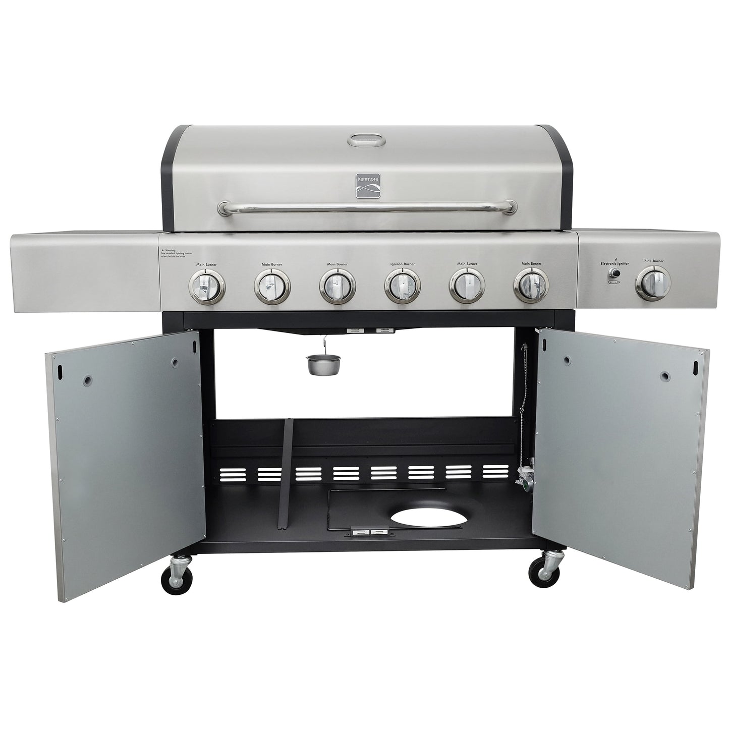 Kenmore 6-Burner Propane Gas Grill with Side Burner, PG-40611S0L, Stainless Steel with Black Trim