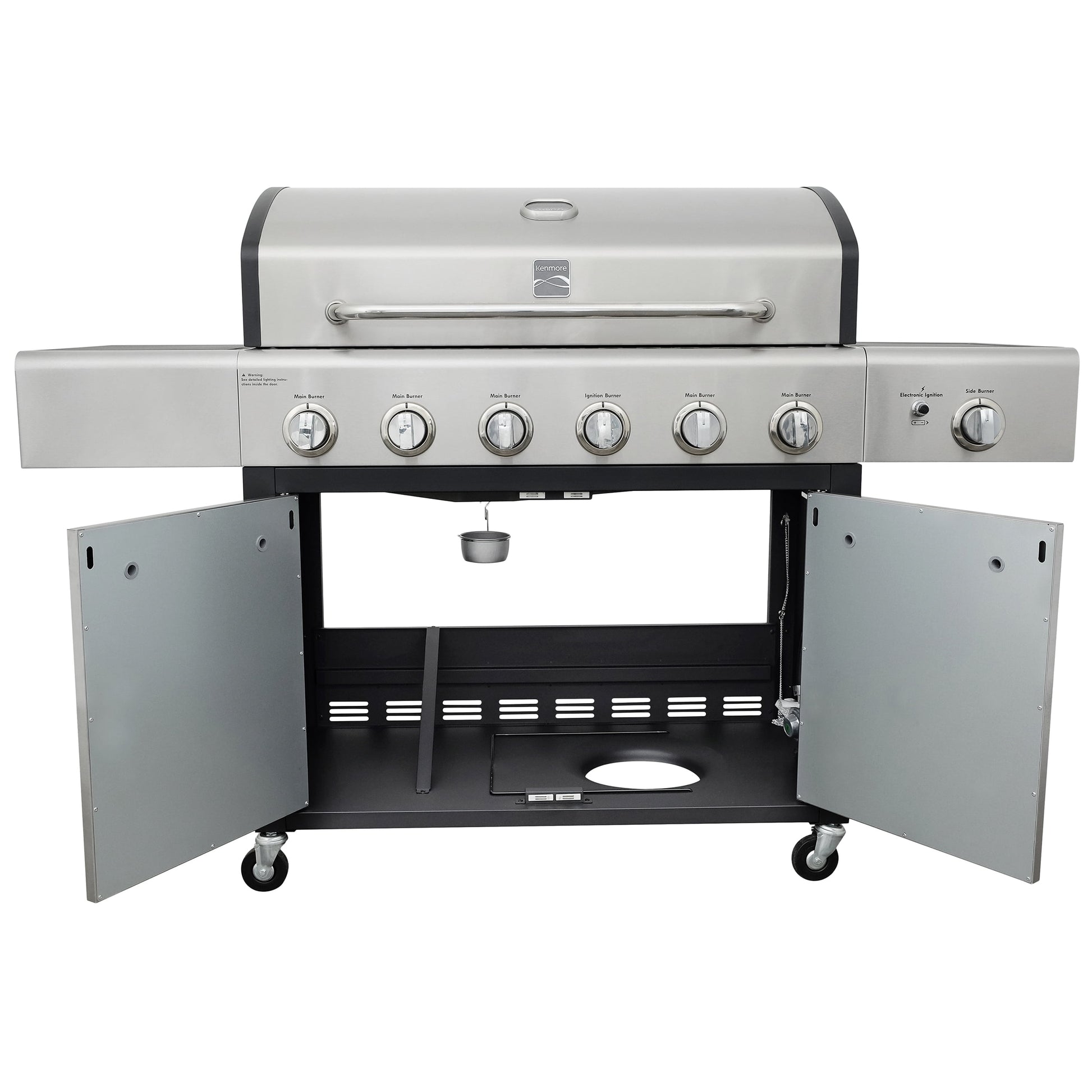 Kenmore 6-Burner Propane Gas Grill with Side Burner, PG-40611S0L, Stainless Steel with Black Trim