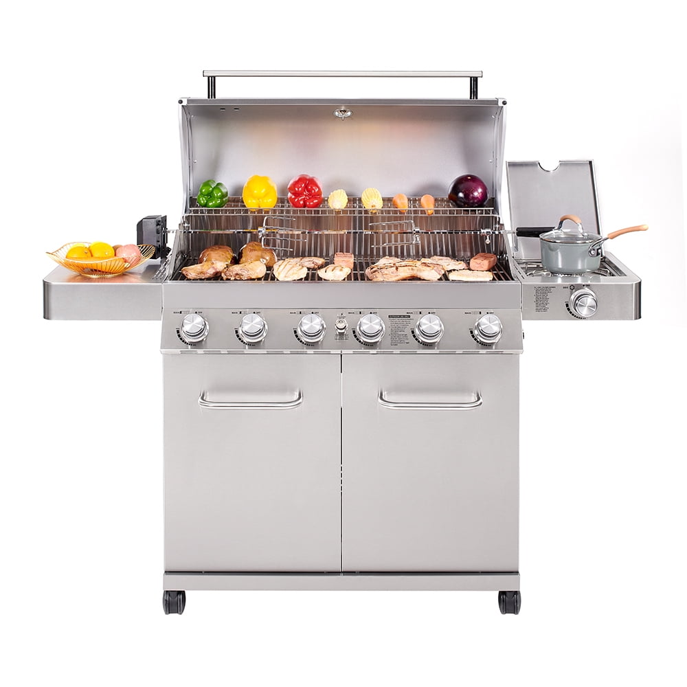 Monument Grills 77352 6-Burner Propane Gas Stainless Grill with LED Controls, Side Burner and Rotisserie Kit