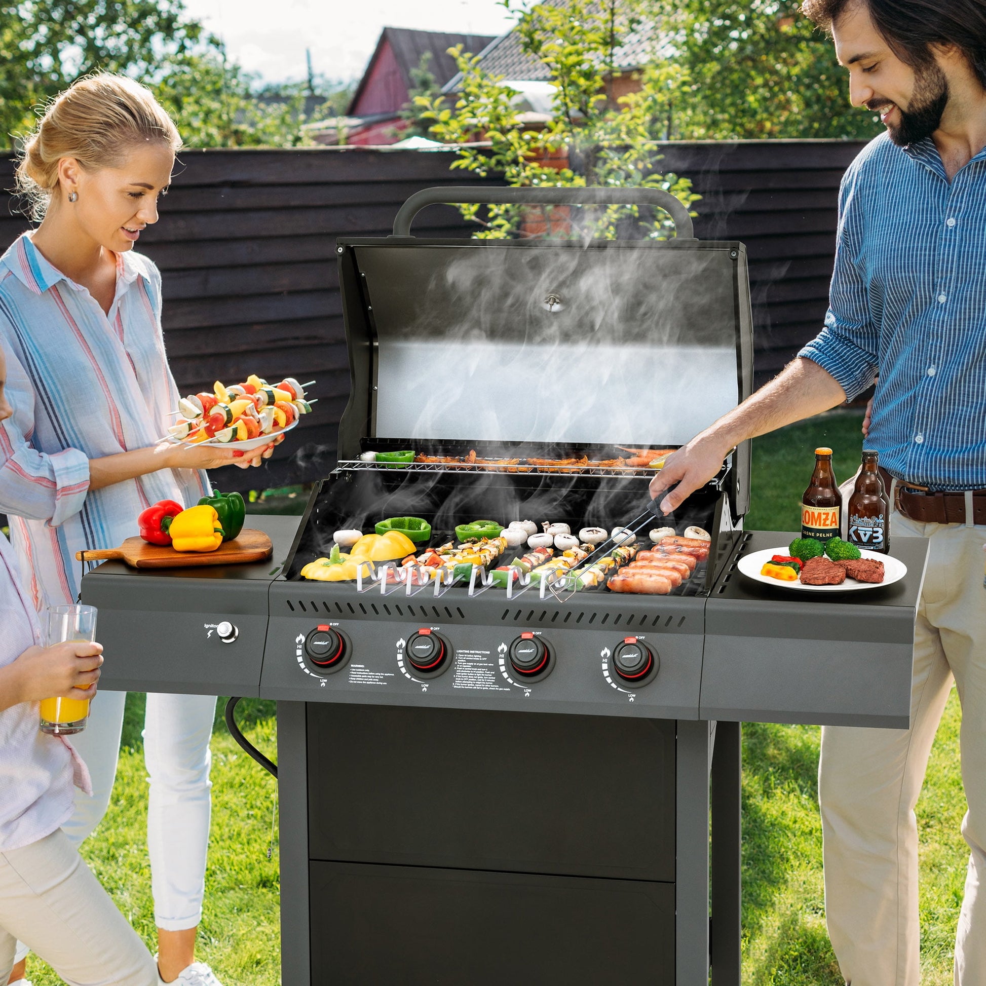 Royal Gourmet GA4401T 4-Burner BBQ Gas Grill with Side Shelves, 40,000 BTU Output, Perfect Patio Garden Picnic Backyard Barbecue Grill for Outcooking