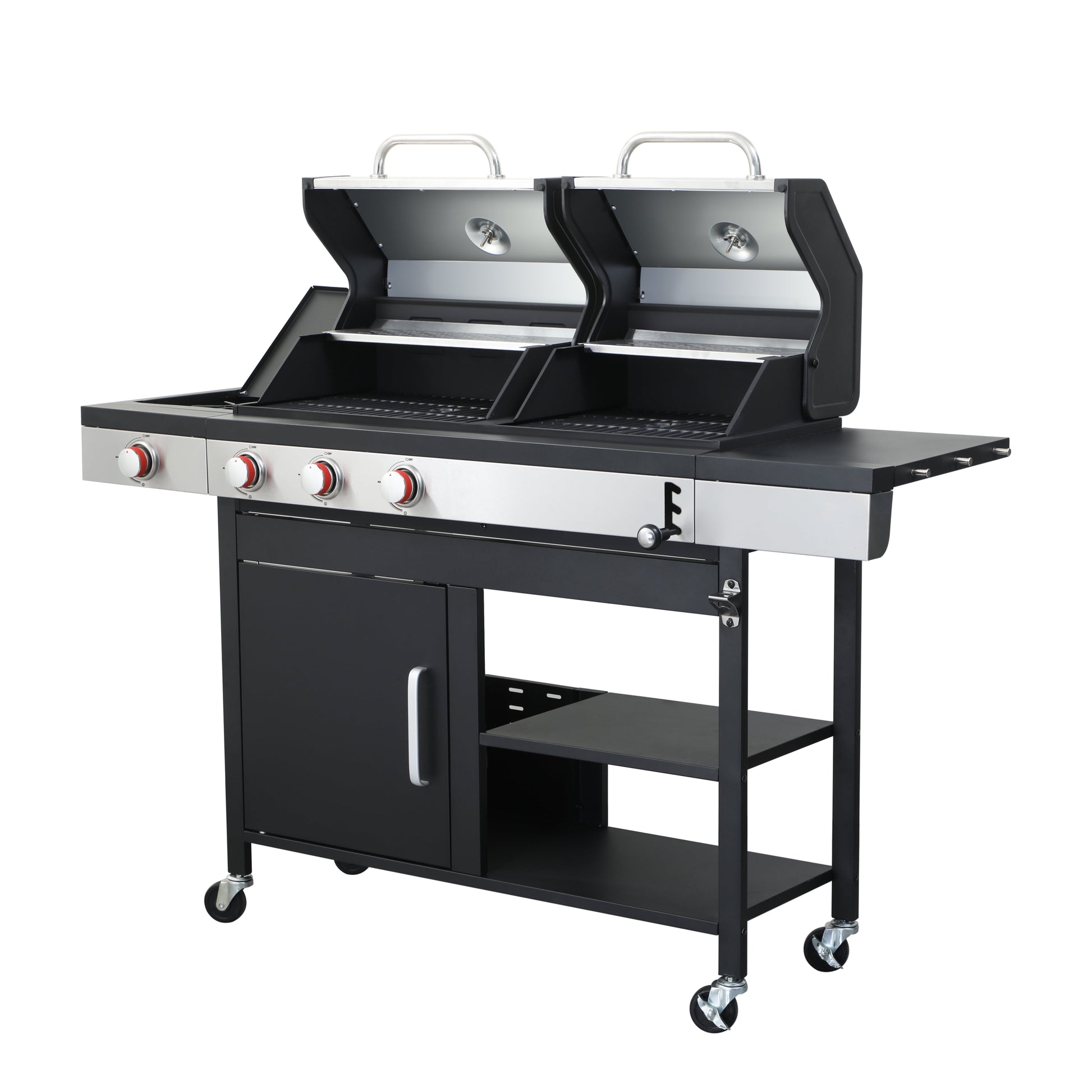 Holaki 3-Burner Propane Gas BBQ Grill with Side Burner - 37,230 BTU Output, Enameled Cast Iron Cooking Grids, Stainless Steel, Perfect for Outdoor Barbecue