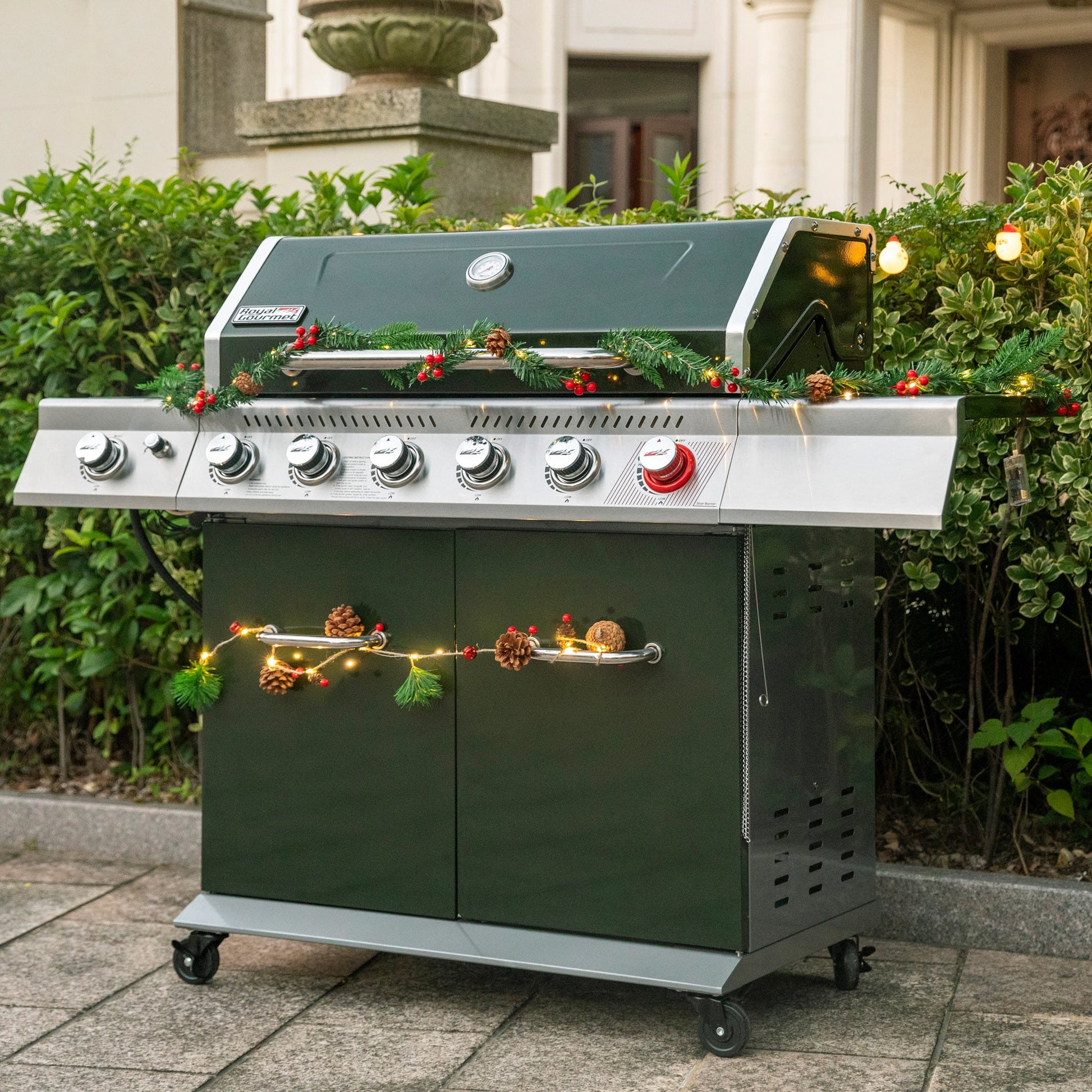 Royal Gourmet GA6402L 6-Burner BBQ Liquid Propane Gas Grill in Olive Green, with Sear Burner and Side Burner
