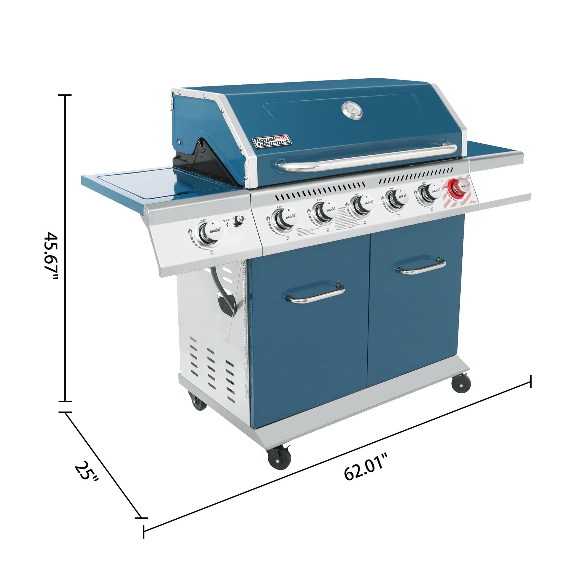 Royal Gourmet GA6402B 6-Burner BBQ Gas Grill with Sear Burner and Side Burner, 74,000 BTU