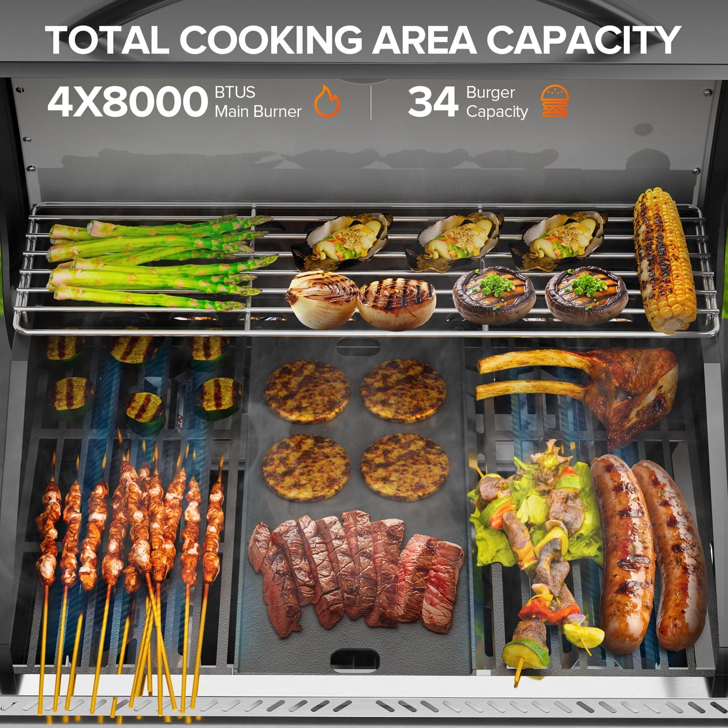 4-Burner Propane Gas Grill with Side Burner, Portable Stainless Steel BBQ Outdoor Cooker, 42,000 BTU, Electactic