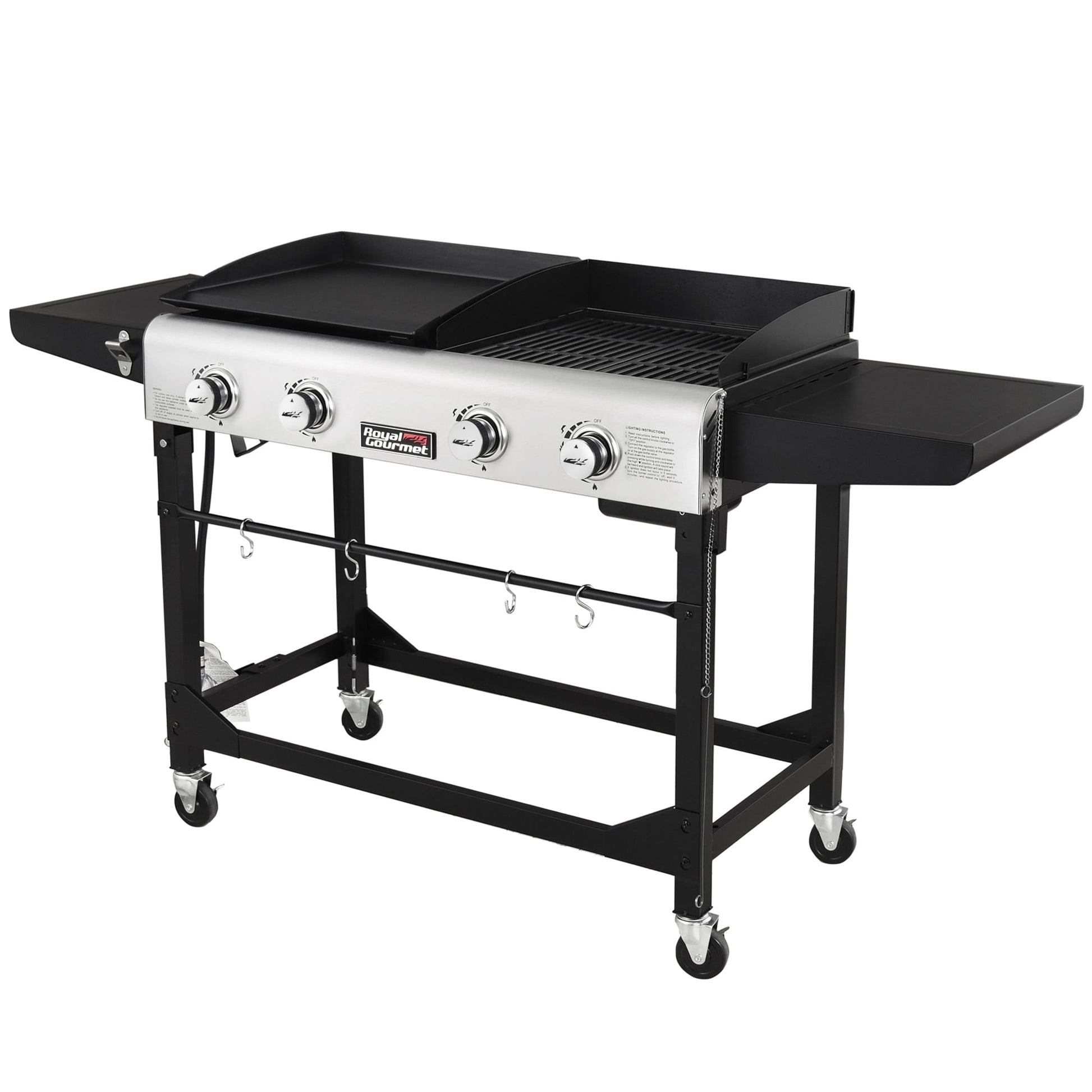 Royal Gourmet 4-Burner GD401 Portable Flat Top Gas Grill and Griddle Combo with Folding Legs