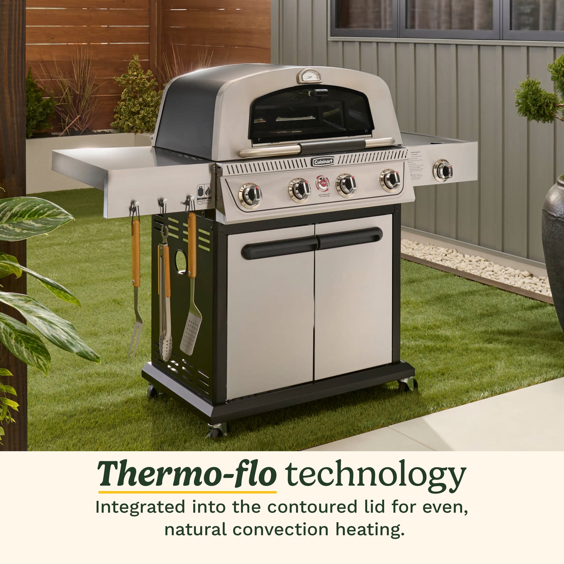 Cuisinart Propel+ 4-Burner 3-in-1 Gas Grill, Stainless Steel Versatile Grill, Griddle & Pizza Oven with Pizza Stone