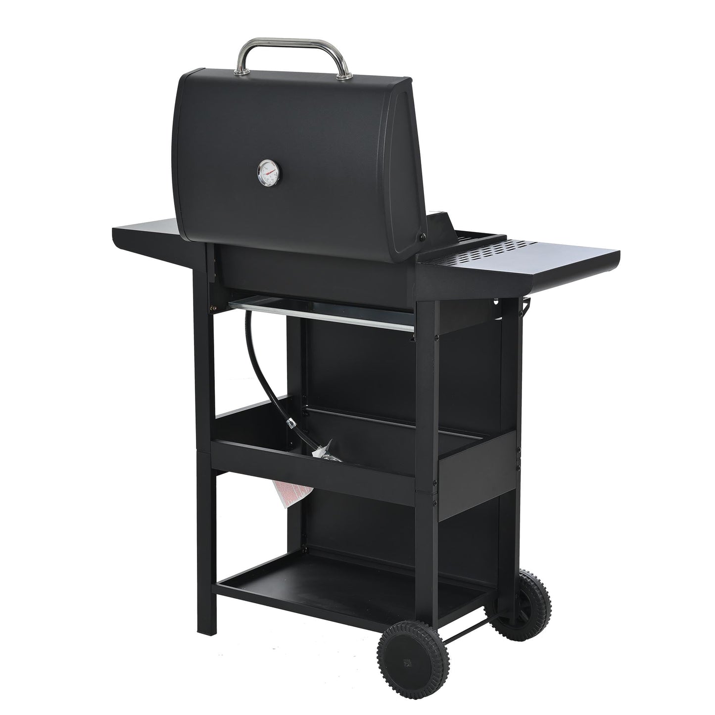 3 Burners BBQ Propane Gas Grill Side Burner & Thermometer, Stainless Steel 25,650 BTU Output Stainless Steel Grill for Patio Garden Barbecue Two Shelves (3-Burners Grill)