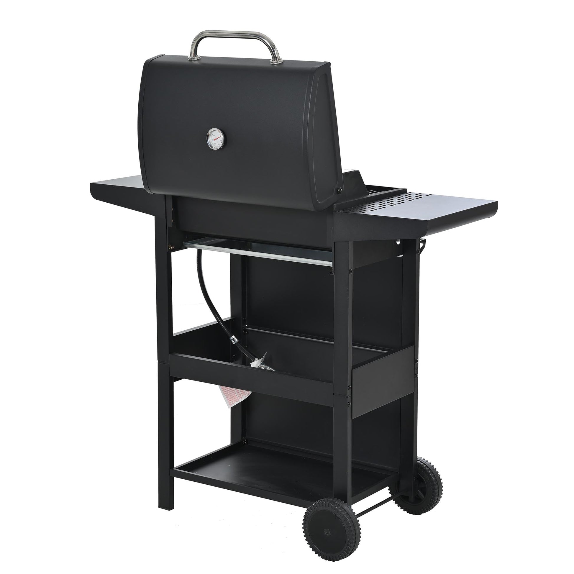 3 Burners BBQ Propane Gas Grill Side Burner & Thermometer, Stainless Steel 25,650 BTU Output Stainless Steel Grill for Patio Garden Barbecue Two Shelves (3-Burners Grill)