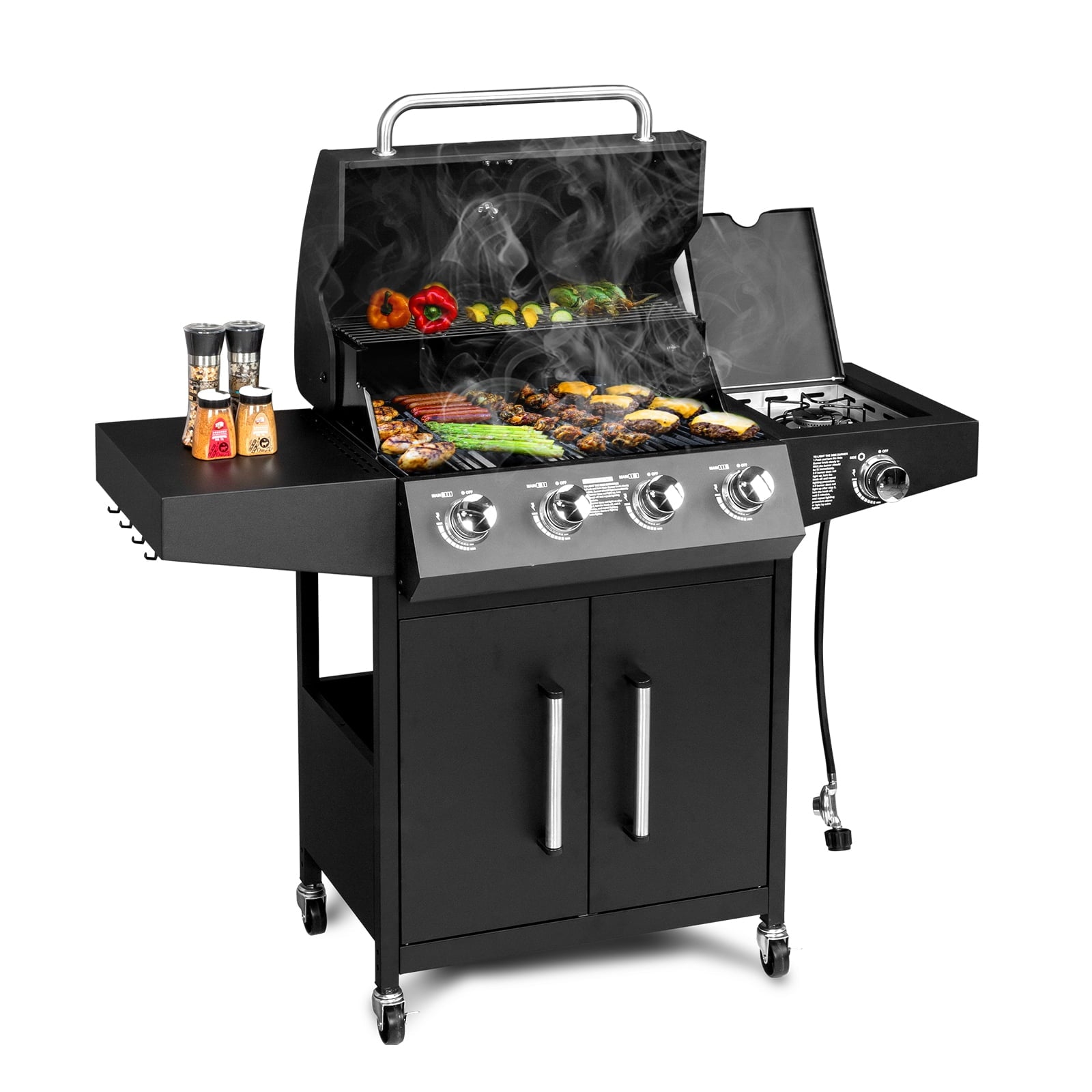 Ktaxon 4 Burner Propane Grill Gas Stove 58000 BTU with Side Stove,Wheels