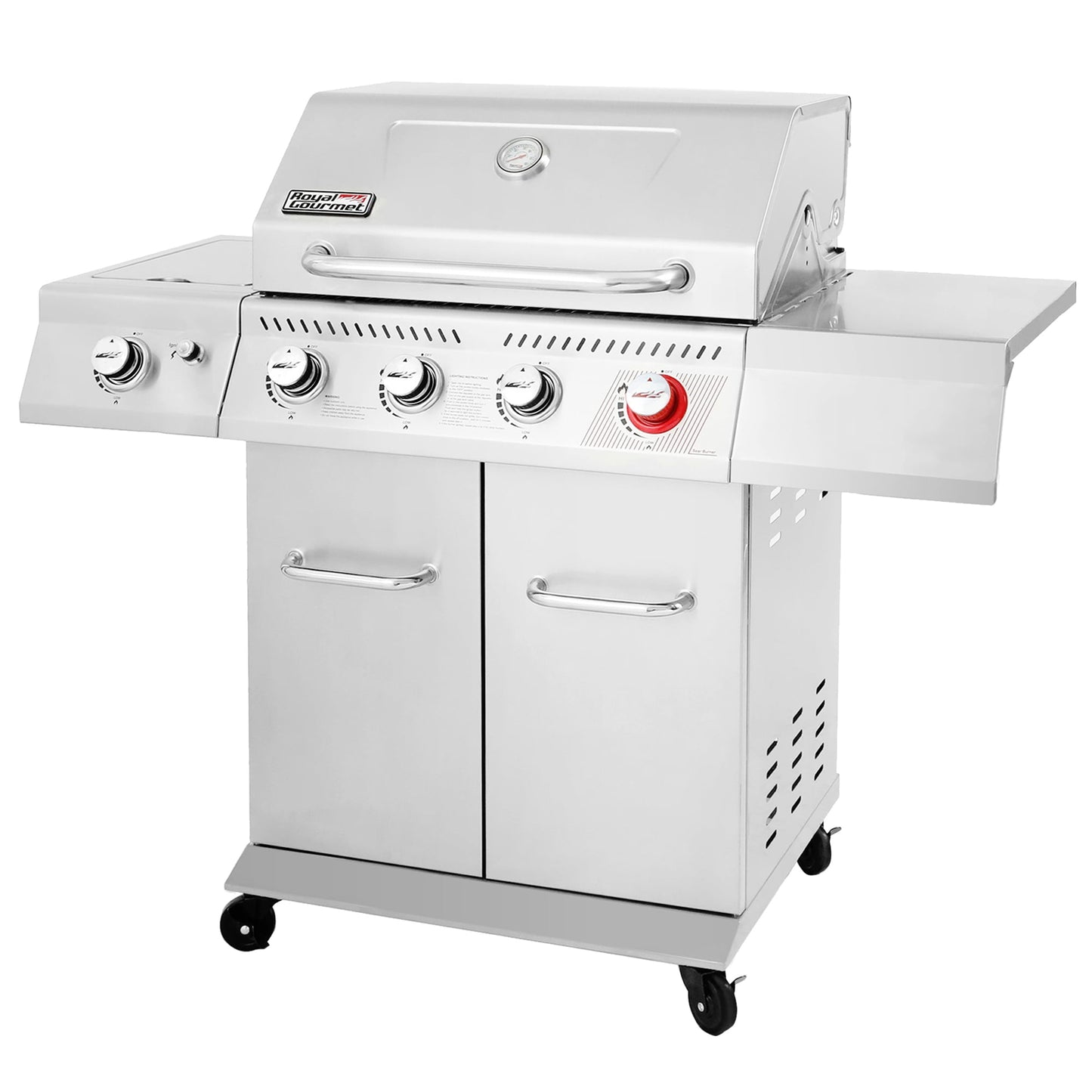 Royal Gourmet GA4402S Stainless Steel 4-Burner BBQ Cabinet Style Gas Grill with Sear Burner and Side Burner Silver