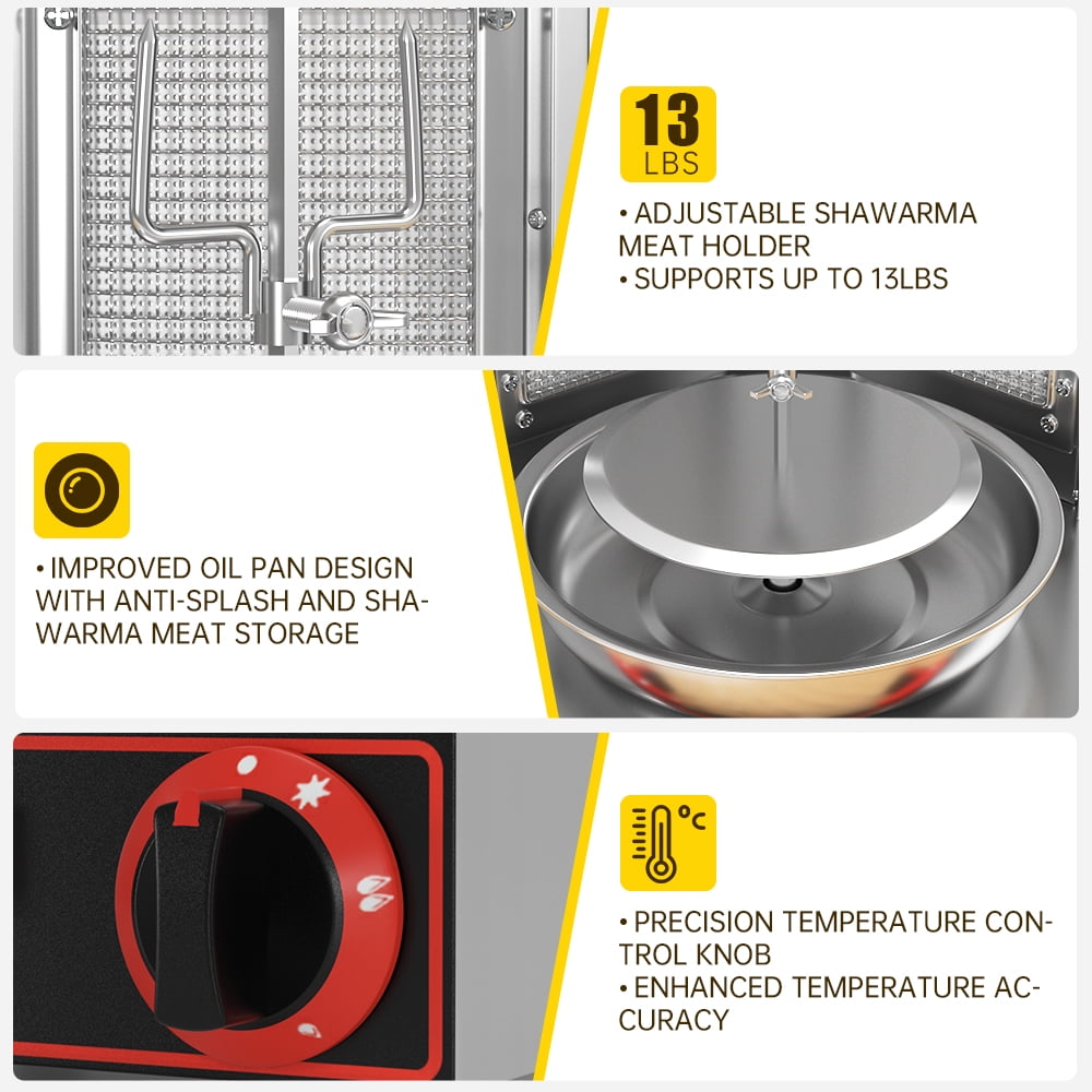 TOPTENG 110V 2000W Commercial Electric Vertical Gas Shawarma Broiler Machine Spinning Doner Kebab Gyro Grill Machine, Rotisserie Doner Kebab Gyro Grill Device for Restaurant Dinner Home Kitchen