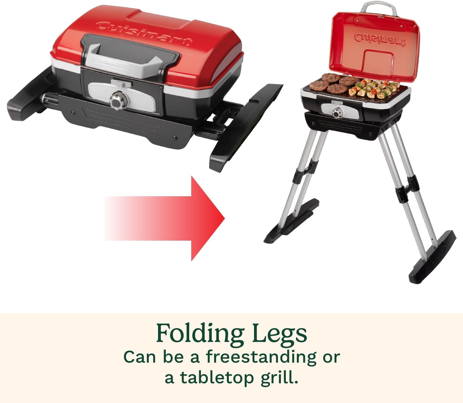 Cuisinart Portable Gas Grill with VersaStand™, 1-Burner Portable Barbecue Grill for Patio