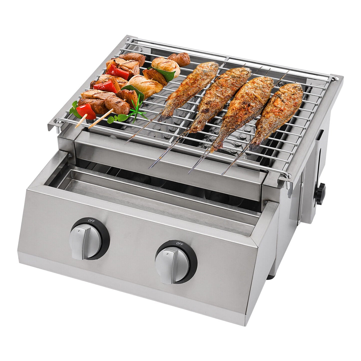 2 Burner Tabletop Propane Gas Grill Stainless Steel Outdoor BBQ Camping Griddle