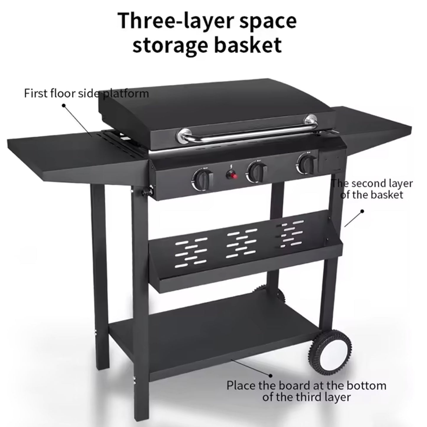 SUGIFT 3-Burner Propane Gas Griddle Outdoor Flat Top Gas Grill Can Be Detached Table Top Griddle, for BBQ, Camping