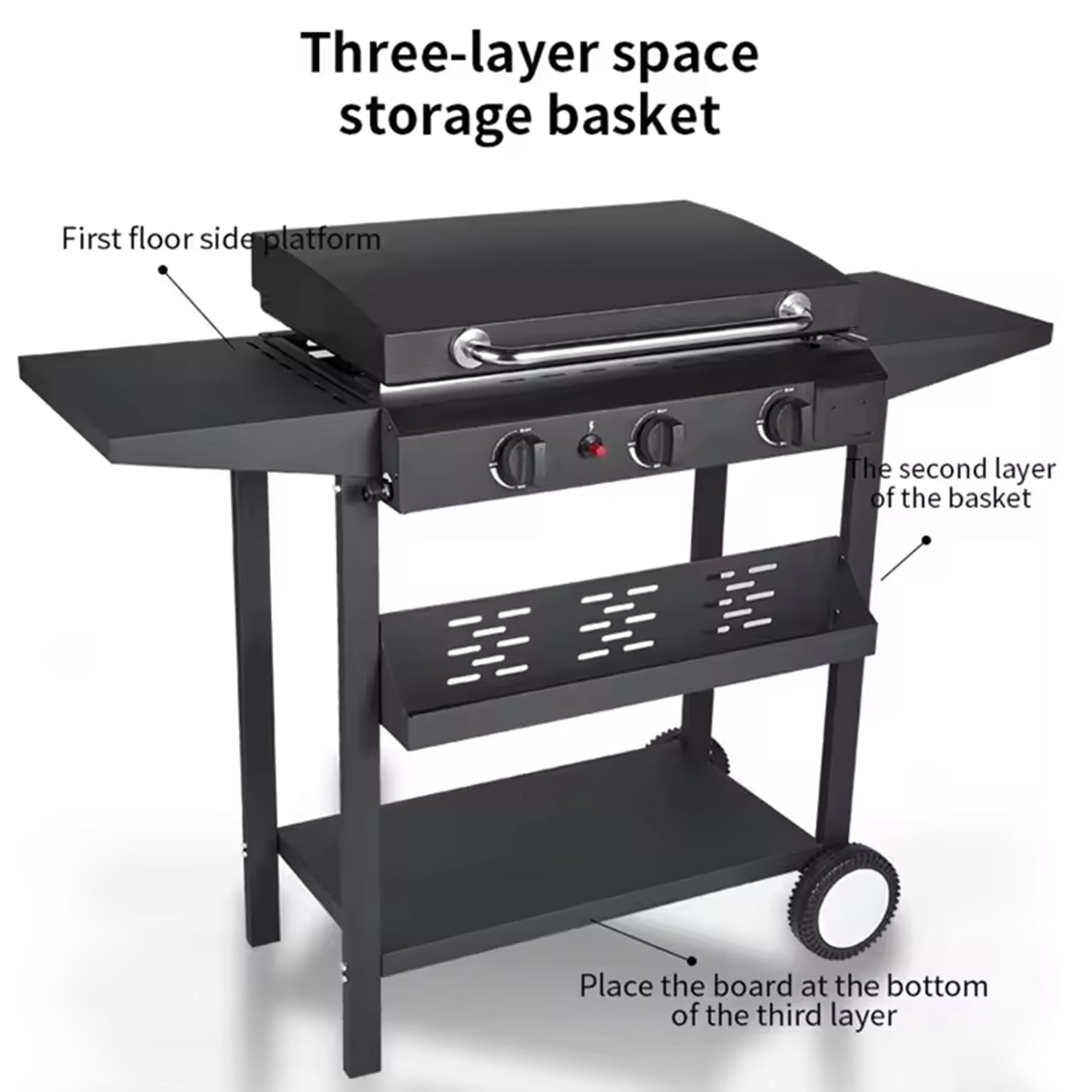 SUGIFT 3-Burner Propane Gas Griddle Outdoor Flat Top Gas Grill Can Be Detached Table Top Griddle, for BBQ, Camping