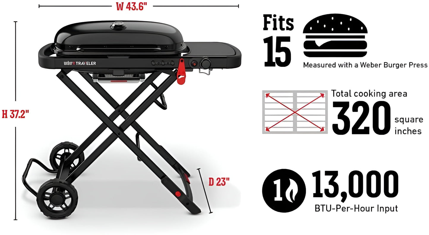 The Weber Traveler Portable Gas Grill, Stealth Edition