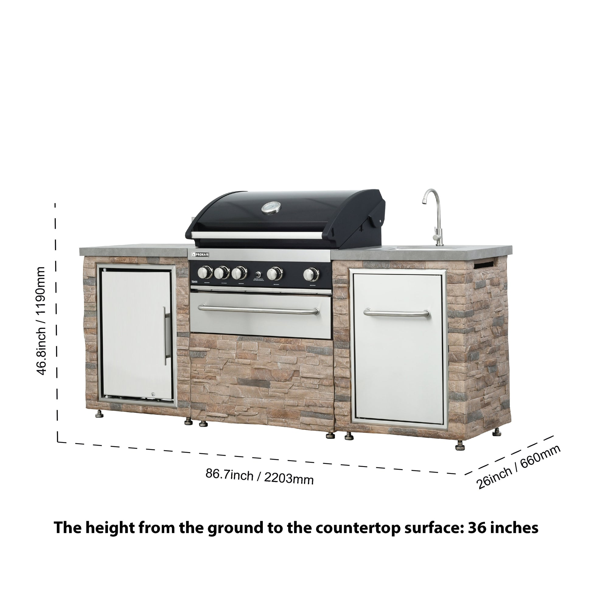 Desert Sunrise 5B Propane Grill Island With 63L Fridge and Sink