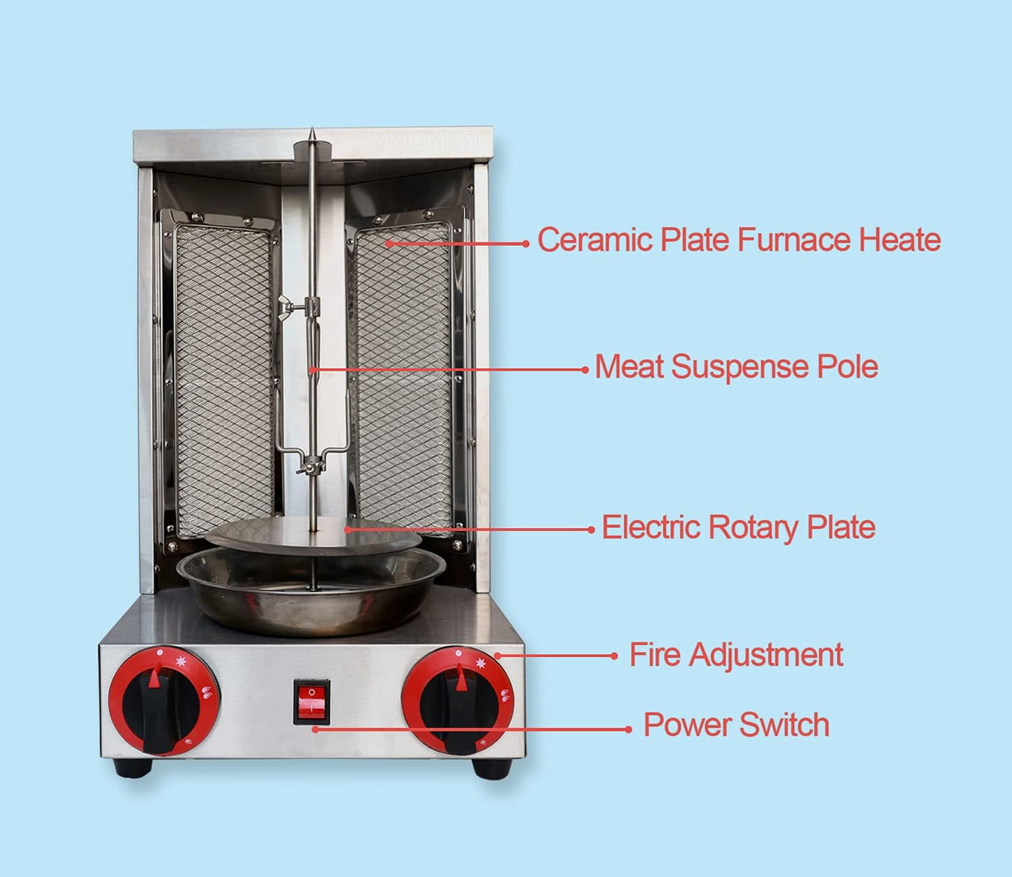 Shawarma Grill Machine Propane Doner Kebab Machine Vertical Broiler with 2 Burner