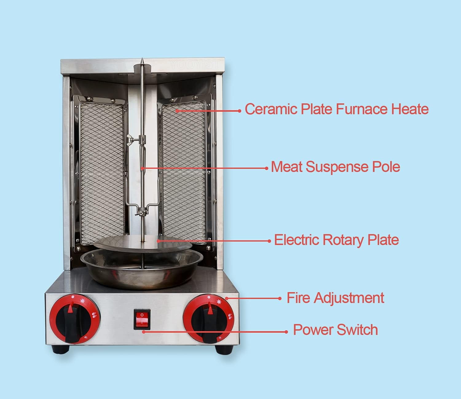 Shawarma Grill Machine Propane Doner Kebab Machine Vertical Broiler with 2 Burner