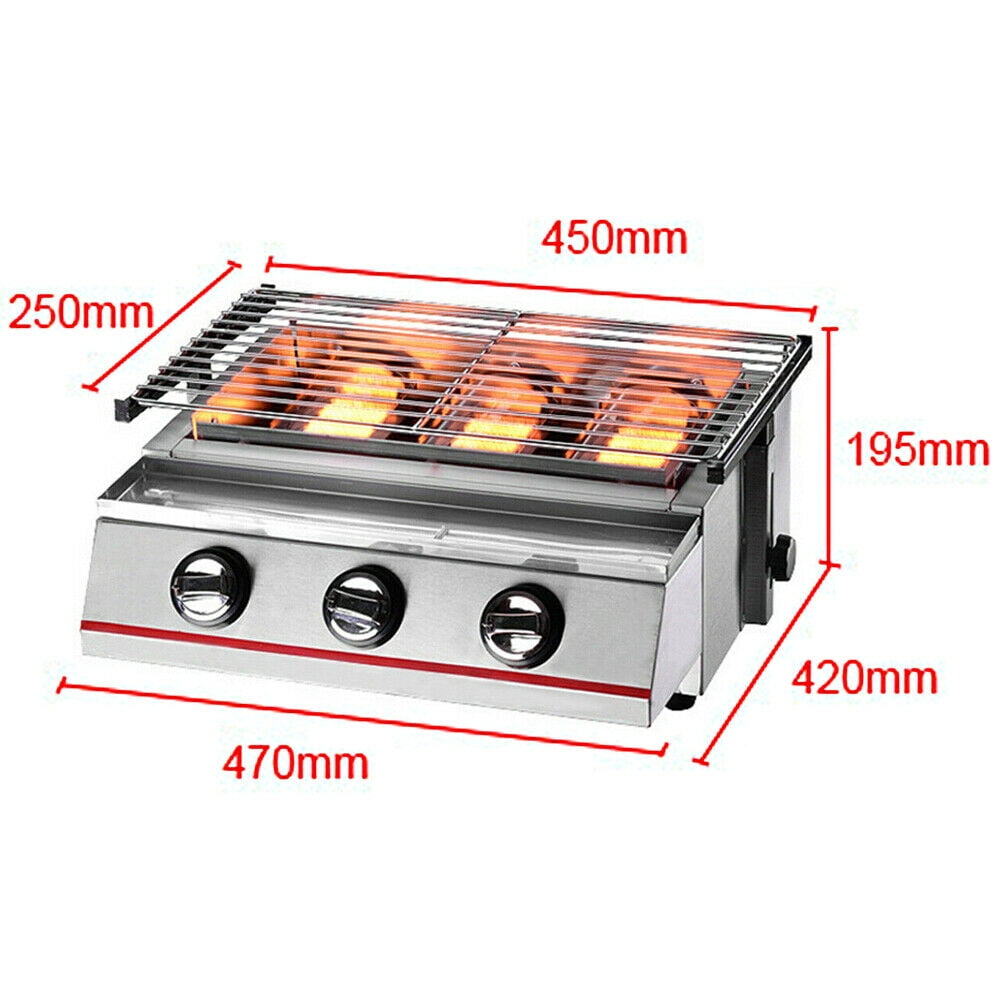 Portable Small Gas Barbecue Grill,Gas BBQ Grill with 3 Burner Switches and Lift Rack,Stainless Steel Propane Gas Grill Camp BBQ Grill for Backyard Garden Patio Balcony Outdoor