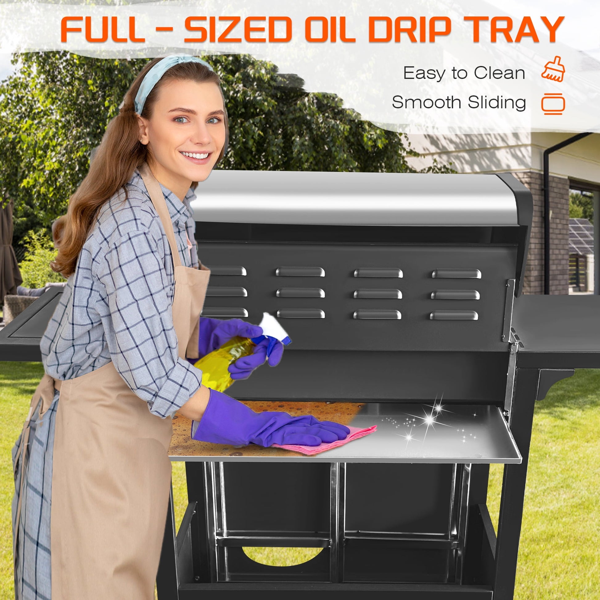 SHINPT Propane Gas Grill,  46790 BTU Heavy Duty Grill with Side Burner and Built-in Thermometer, Stainless Steel BBQ Grill with 440 Warming Area