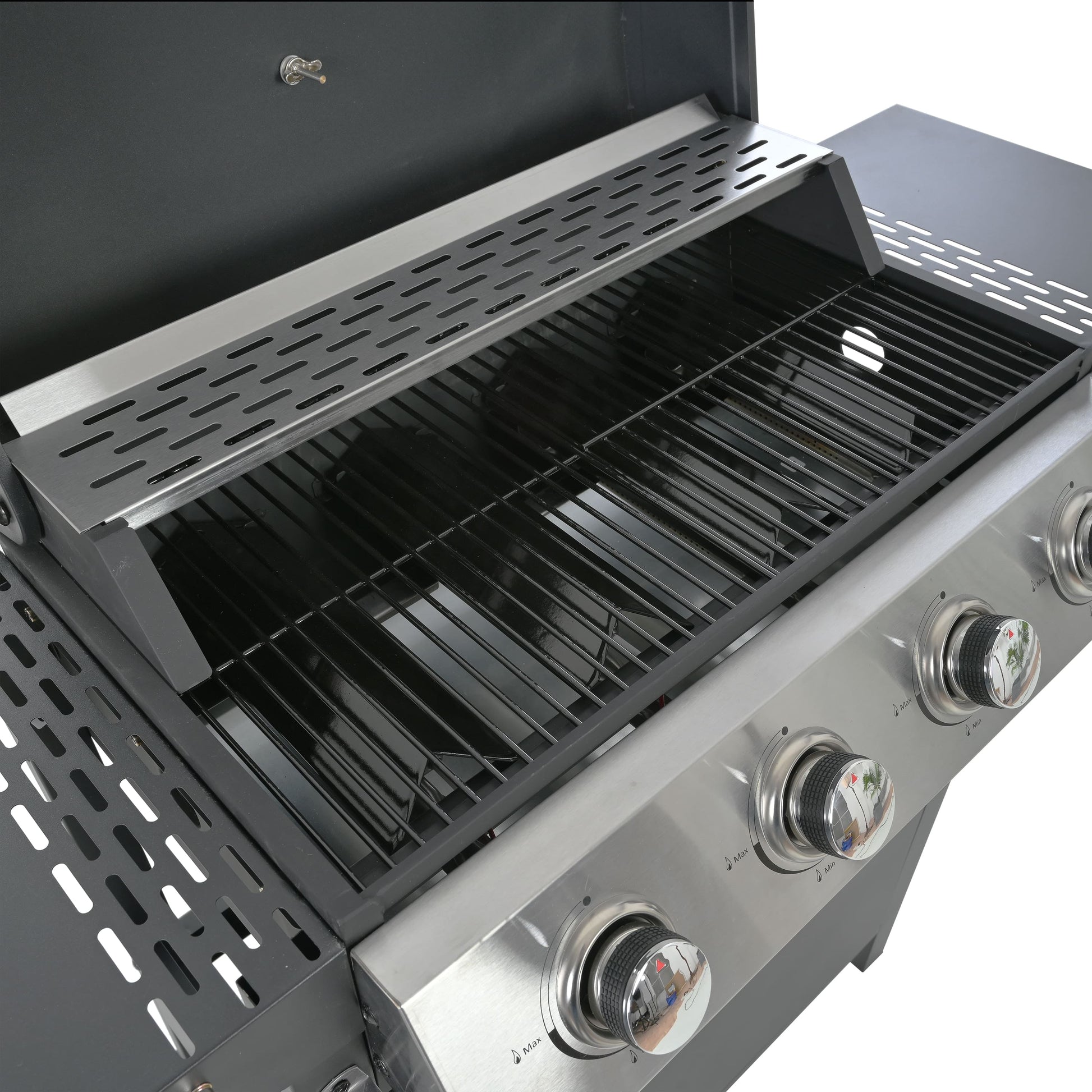 Propane Grill 4 Burner, 34,200 BTU Stainless Steel Gas Grill with Porcelain-Enamel Cooking Grates, Integrated Ignition System, and Built-in Thermometer for Outdoor BBQ