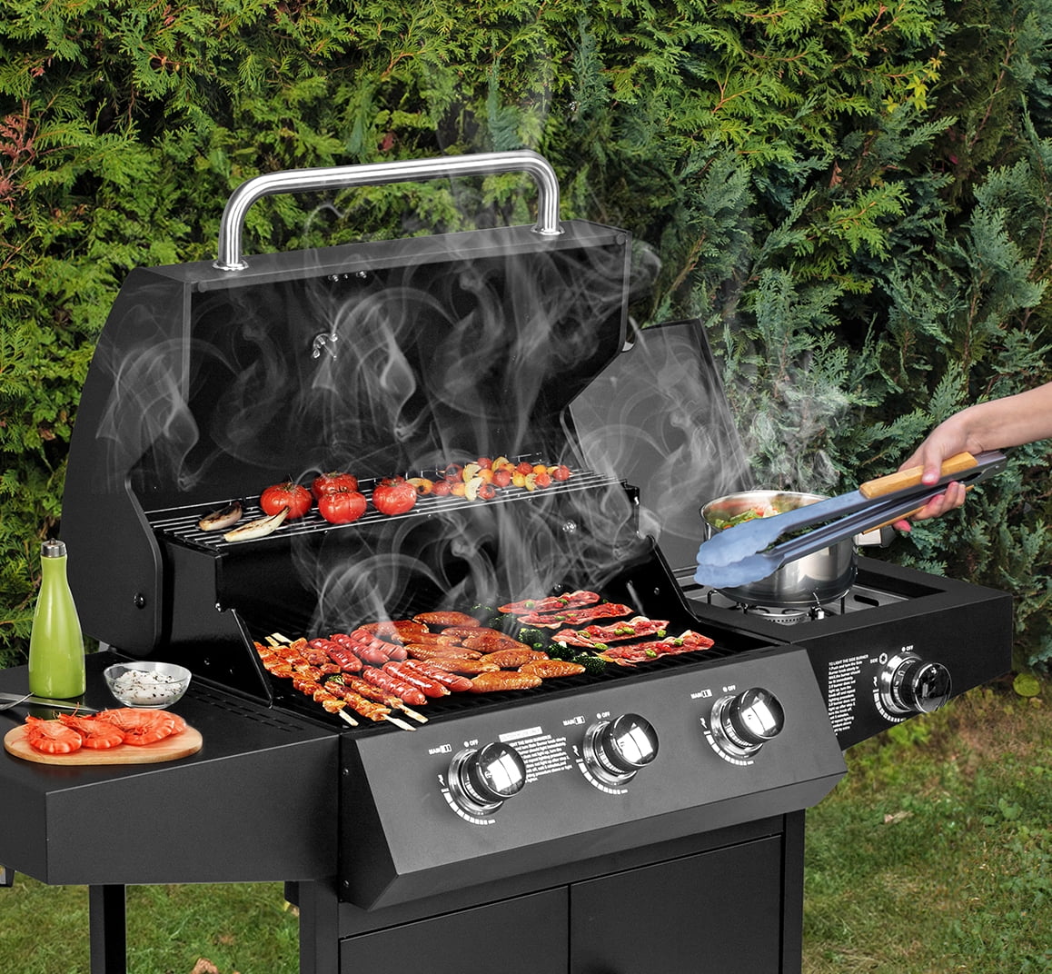 Ktaxon 3 Burner Propane Grill Gas Stove 46000 BTU with Side Stove,Wheels