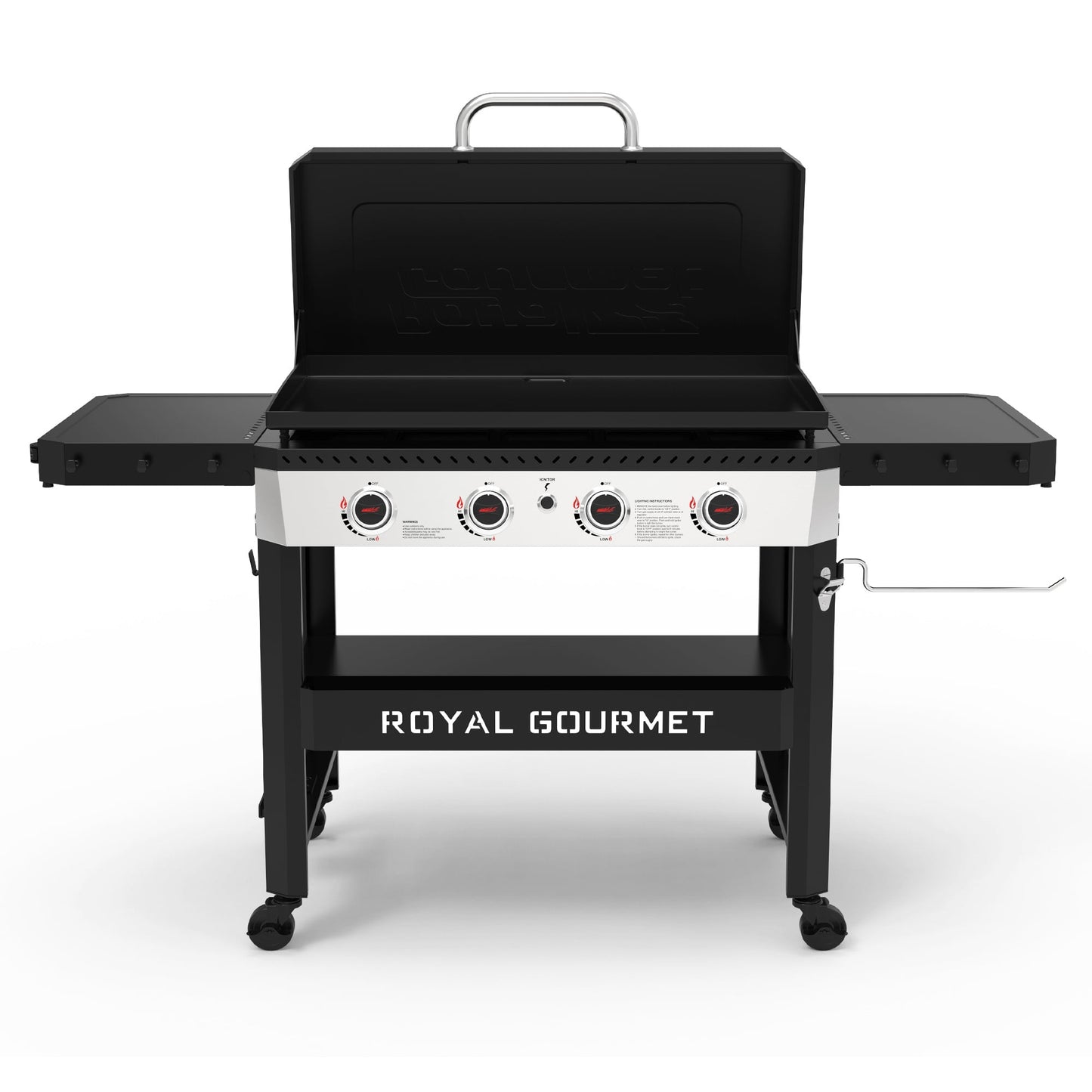 Royal Gourmet GB4007P 34-Inch 4-Burner Propane Gas Griddle with Hood, Griddle with Collapsible Side Shelves and Front Basket