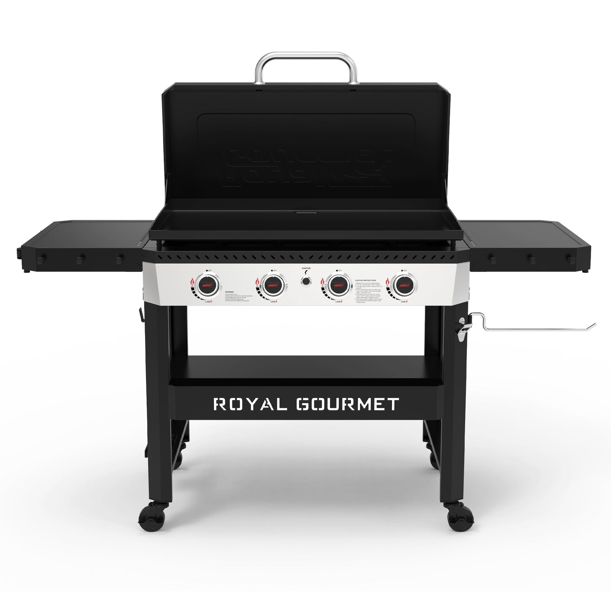 Royal Gourmet GB4007P 34-Inch 4-Burner Propane Gas Griddle with Hood, Griddle with Collapsible Side Shelves and Front Basket