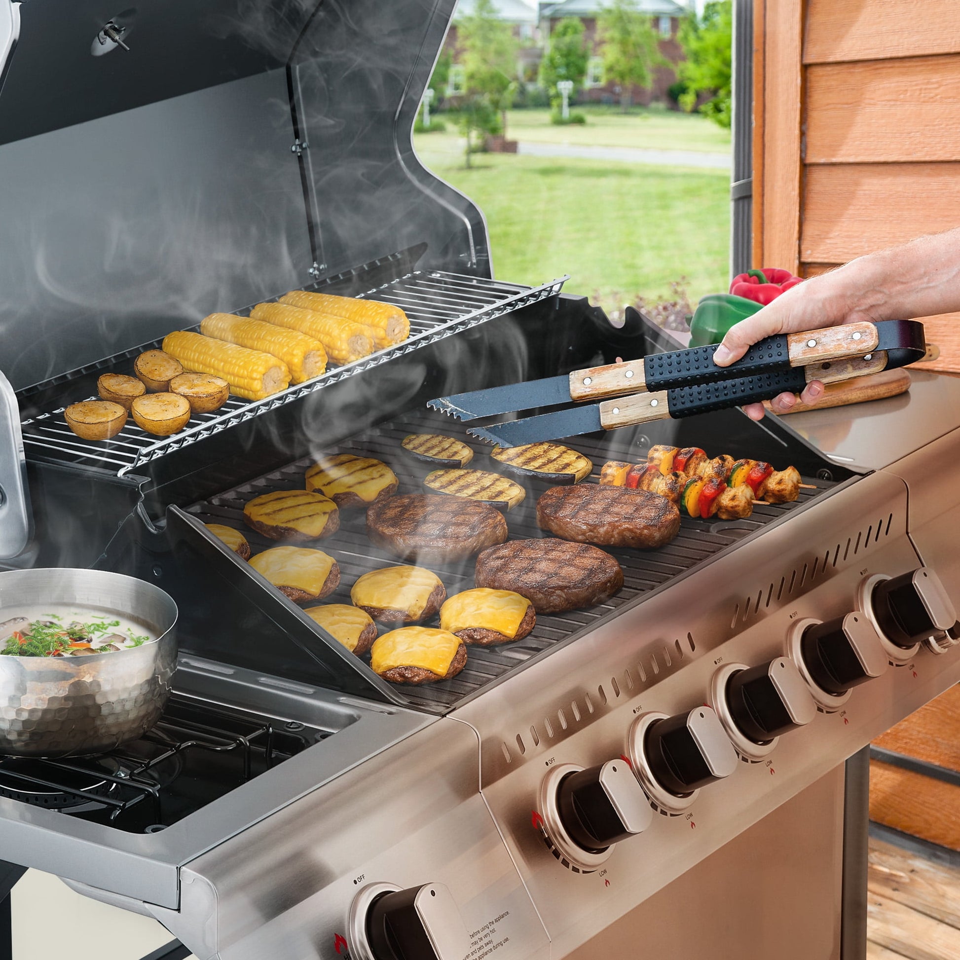 Royal Gourmet GA5401T 5-Burner BBQ Liquid Gas Grill with Sear Burner and Side Burner,  Stainless Steel 60,000 BTU Barbecue Grill,Silver