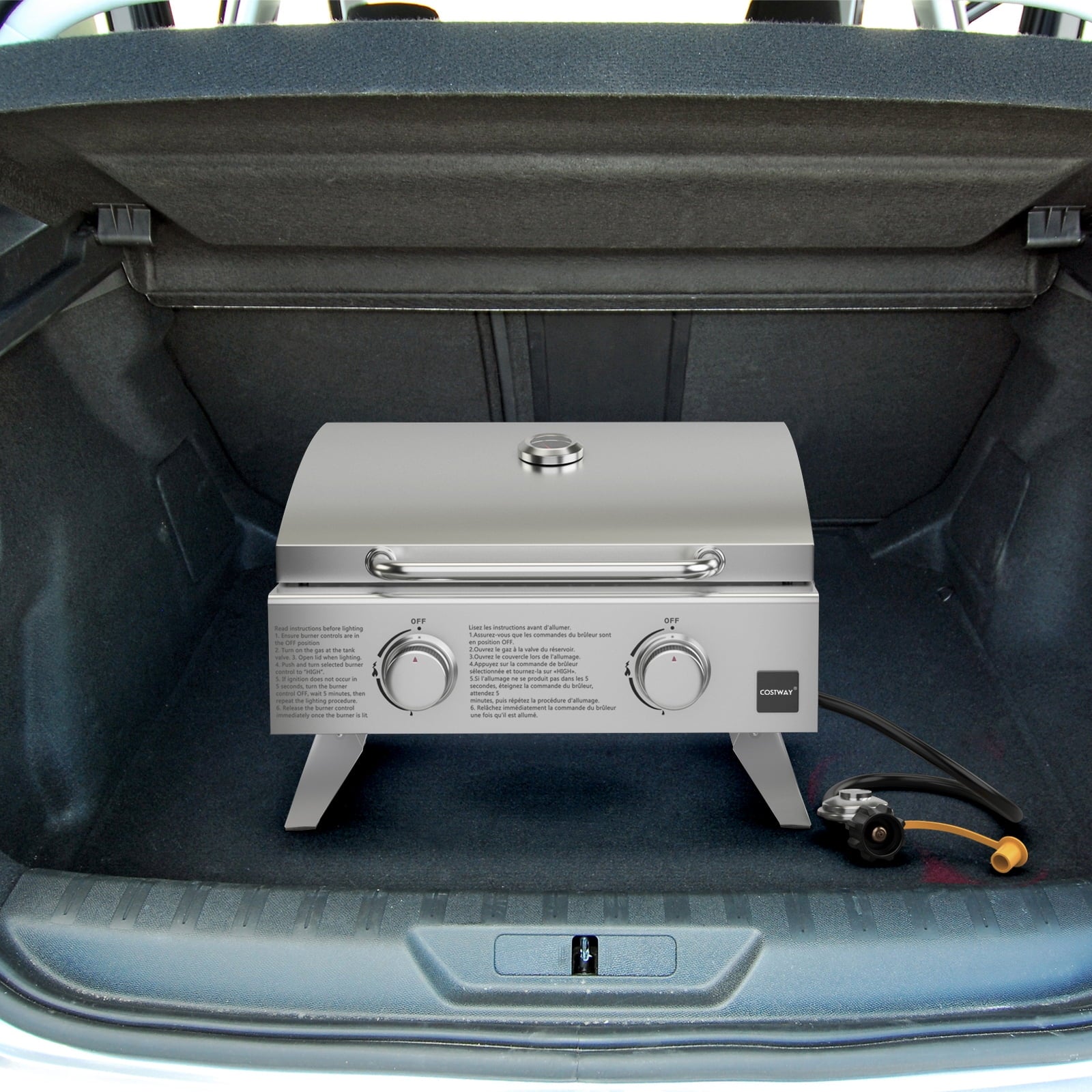 Costway 20,000 BTU Stainless Steel Propane Grill for Outdoor Camping Picnics Tailgating Sliver