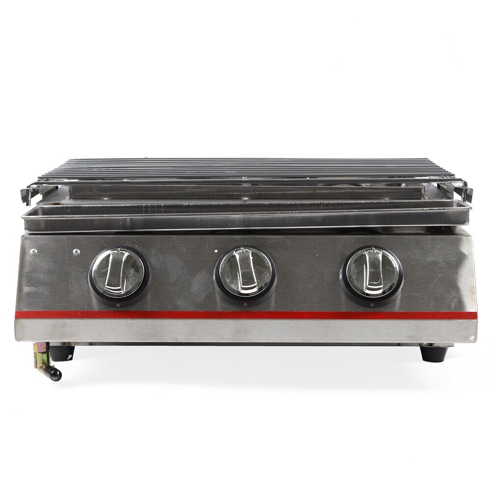 Portable Small Gas Barbecue Grill,Gas BBQ Grill with 3 Burner Switches and Lift Rack,Stainless Steel Propane Gas Grill Camp BBQ Grill for Backyard Garden Patio Balcony Outdoor