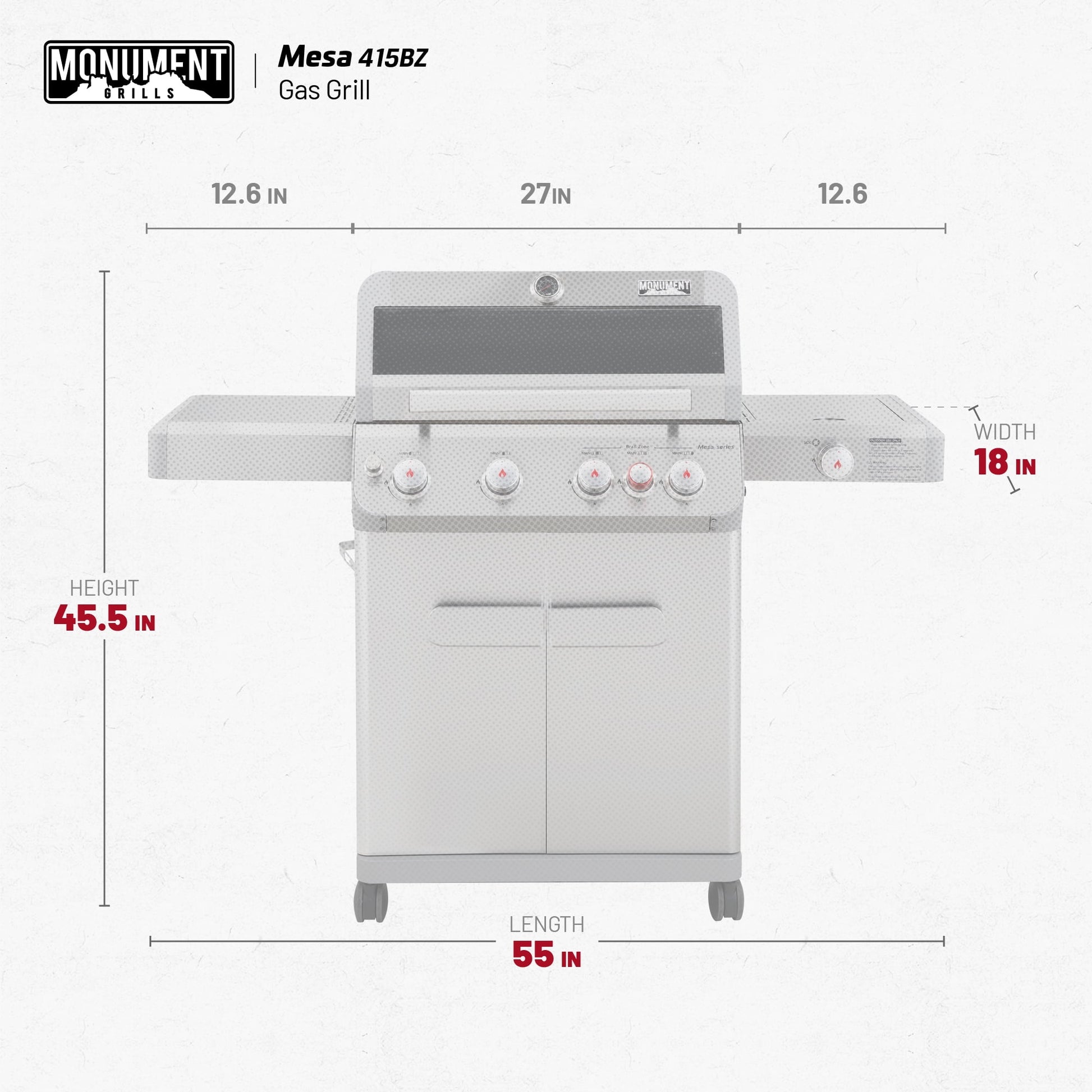 Mesa 4-Burner Propane Gas Grill in Stainless Steel with Broil Zone, Clear View Lid, Side Burner and LED Controls