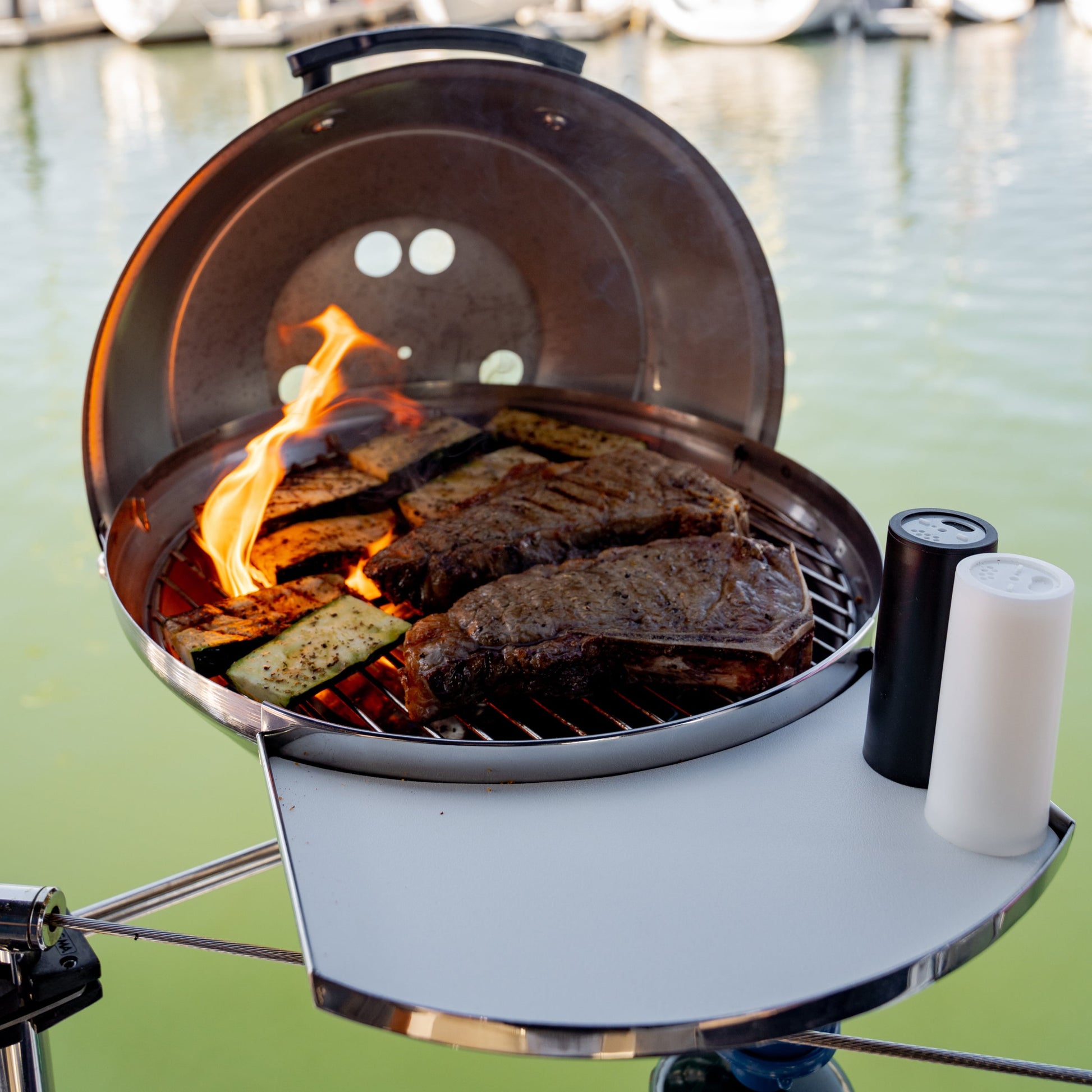 Magma A10-205 Marine Kettle Gas Grill | Stainless Steel Portable Boat BBQ | Propane Grill for Marine, Pontoon & RV Use